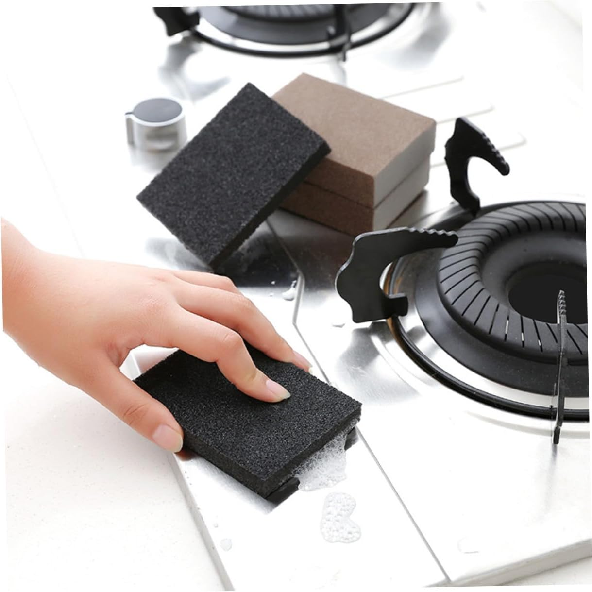 KOCKSHION 10Pcs Black Nano Emery Cleaning Sponges Thin Kitchen Dish Sponge Multi-Use Household Nano Carborundum Scrubbers for Removal image number 5