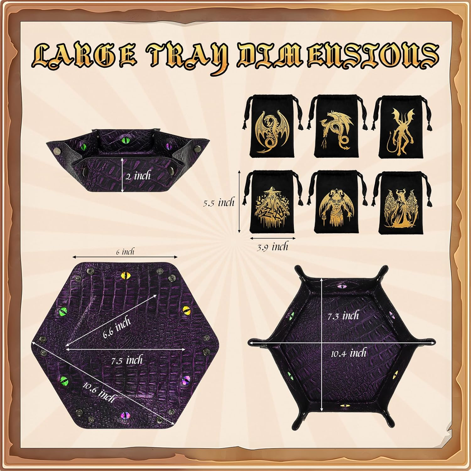 Byhoo DND Dice Set, 6 Sets Double-Colors Polyhedral Dice with 6 Drawstring Bags and Crocodile Pattern Dice Tray for RPG, MTG & Table Games, Ideal for DND Enthusiasts & DM image number 1