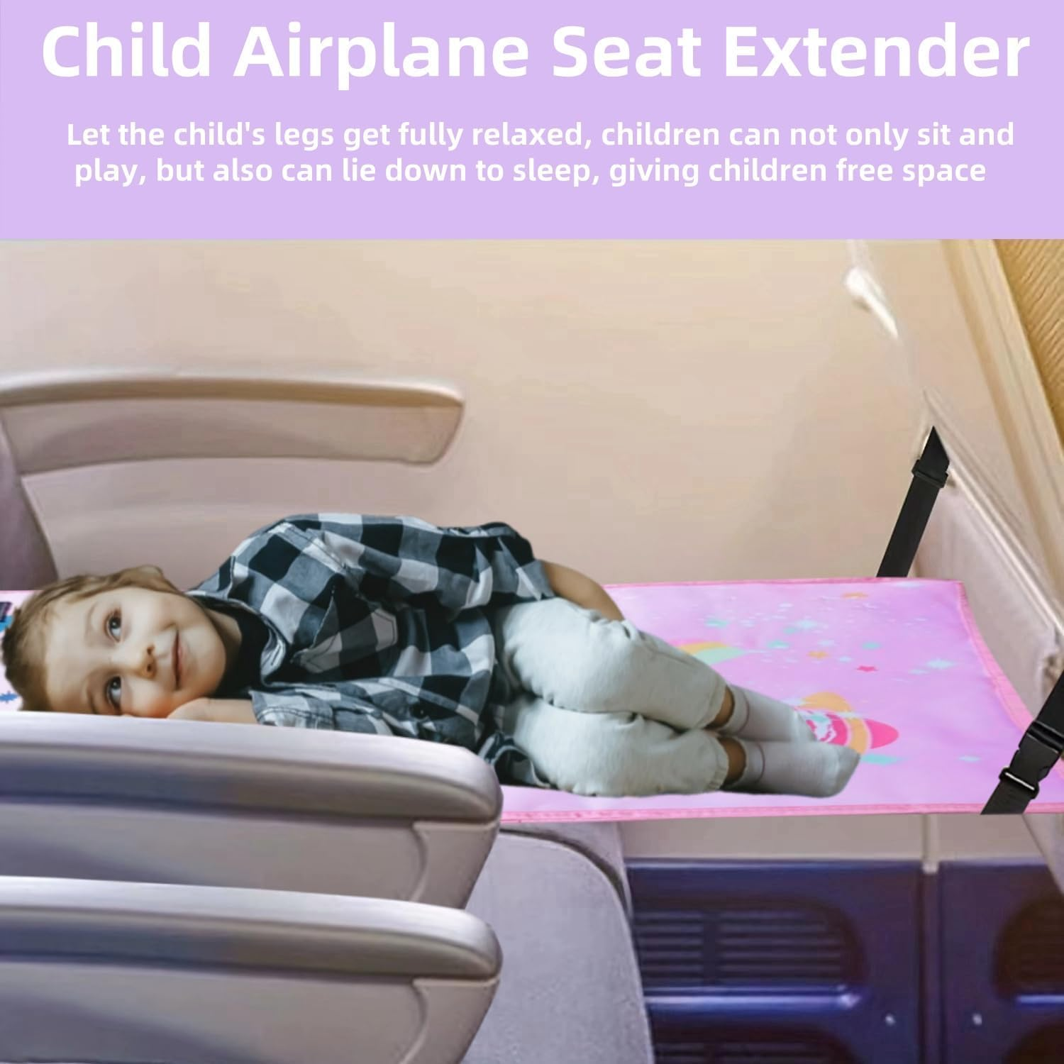 Toddler Airplane Bed, Kids Airplane Seat Extender Travel Bed, Kids Airplane Travel Essentials, Airplane Must Have for Toddlers, Portable Plane Bed Foot Rest for Flights (Starry Sky Powder) image number 3