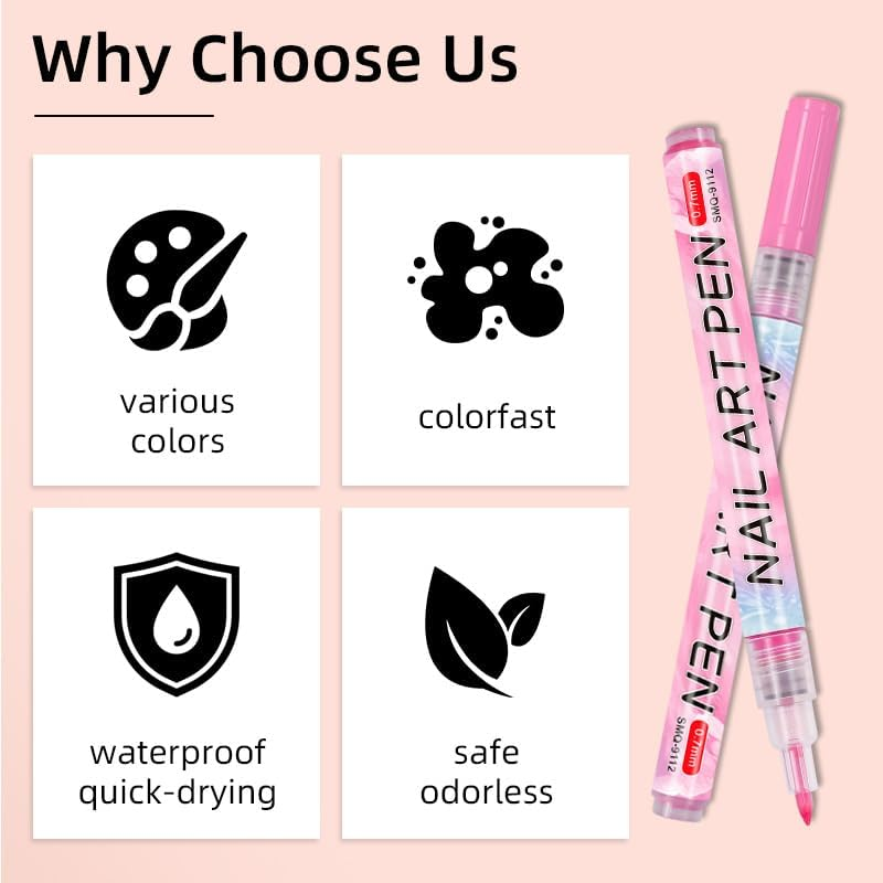 12 Colors Nail Art Pens Set, Nail Doodle Pens for Home Salon, Nail Art Markers Polish Pen, Nails Art Design, Manicure Nail DIY Decoration - B-1Pcs image number 3