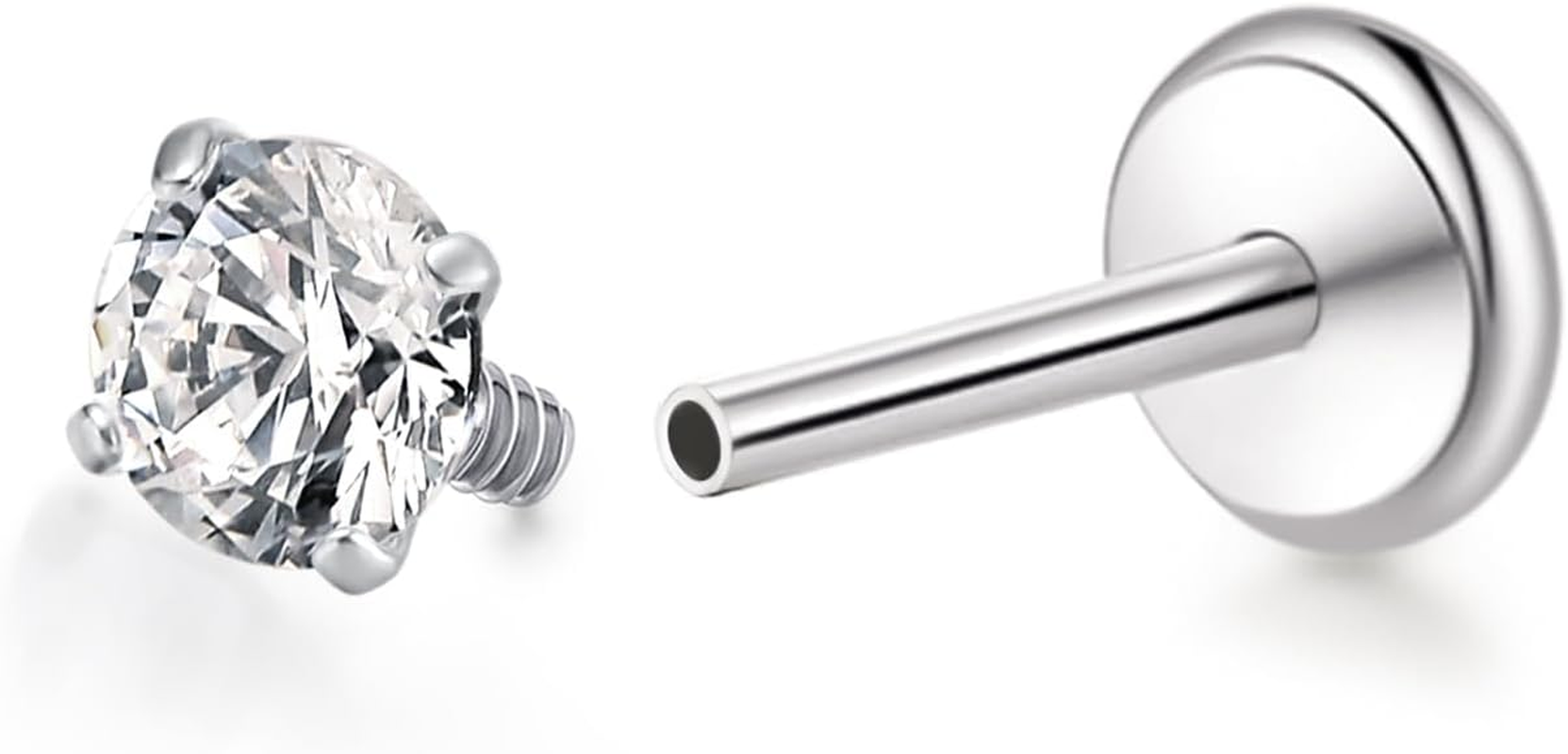 Limerencia Titanium Hypoallergenic Piercing Jewelry - 18G 6Mm 8Mm 10Mm for Tragus,Helix,Conch,Cartilage,Nose,Lip,F136 Implant Grade Flat Back Internally Threaded Earrings