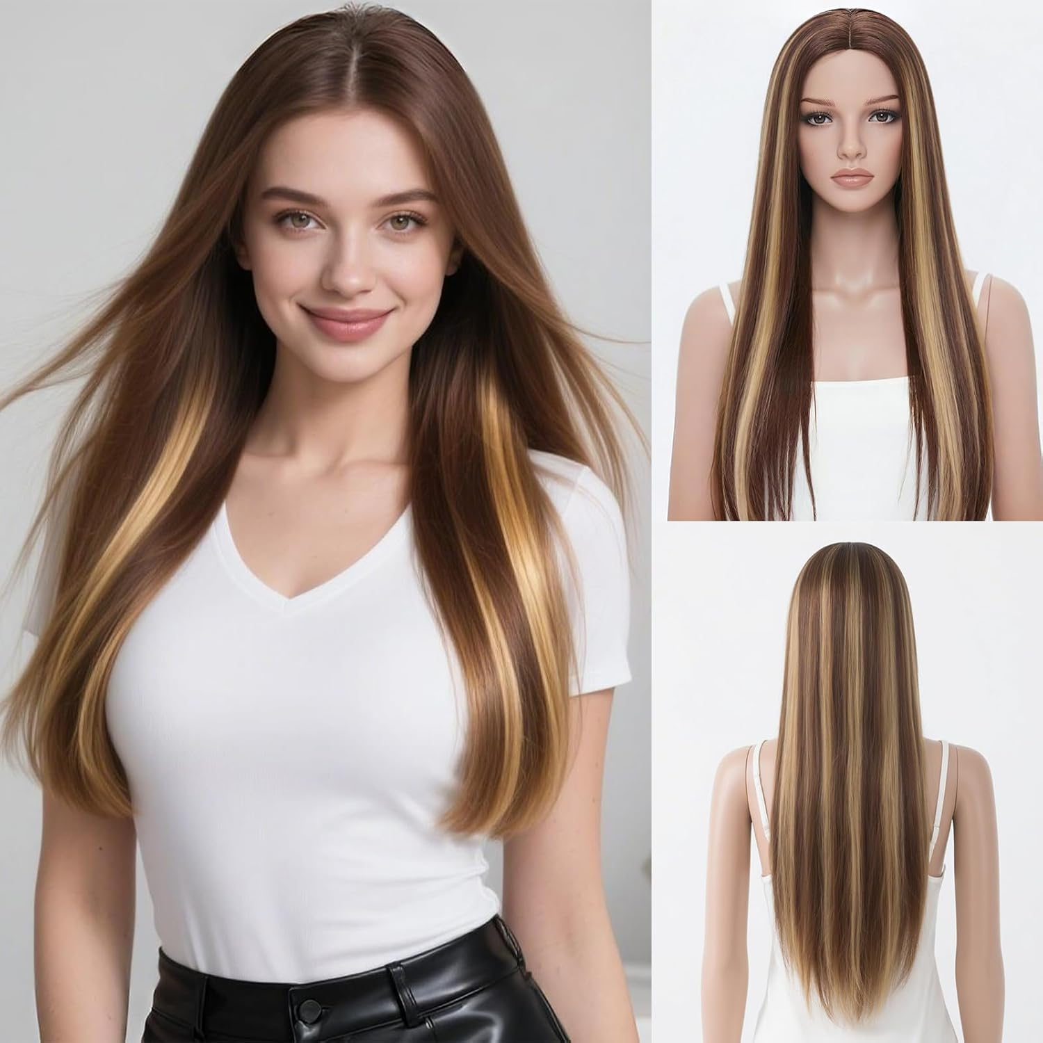 Xeelfaro Black Tape in Hair Extensions 24Inch Straight Synthetic Hair for Women 20Pcs for Natural-Looking Volume (Black, 24Inch)