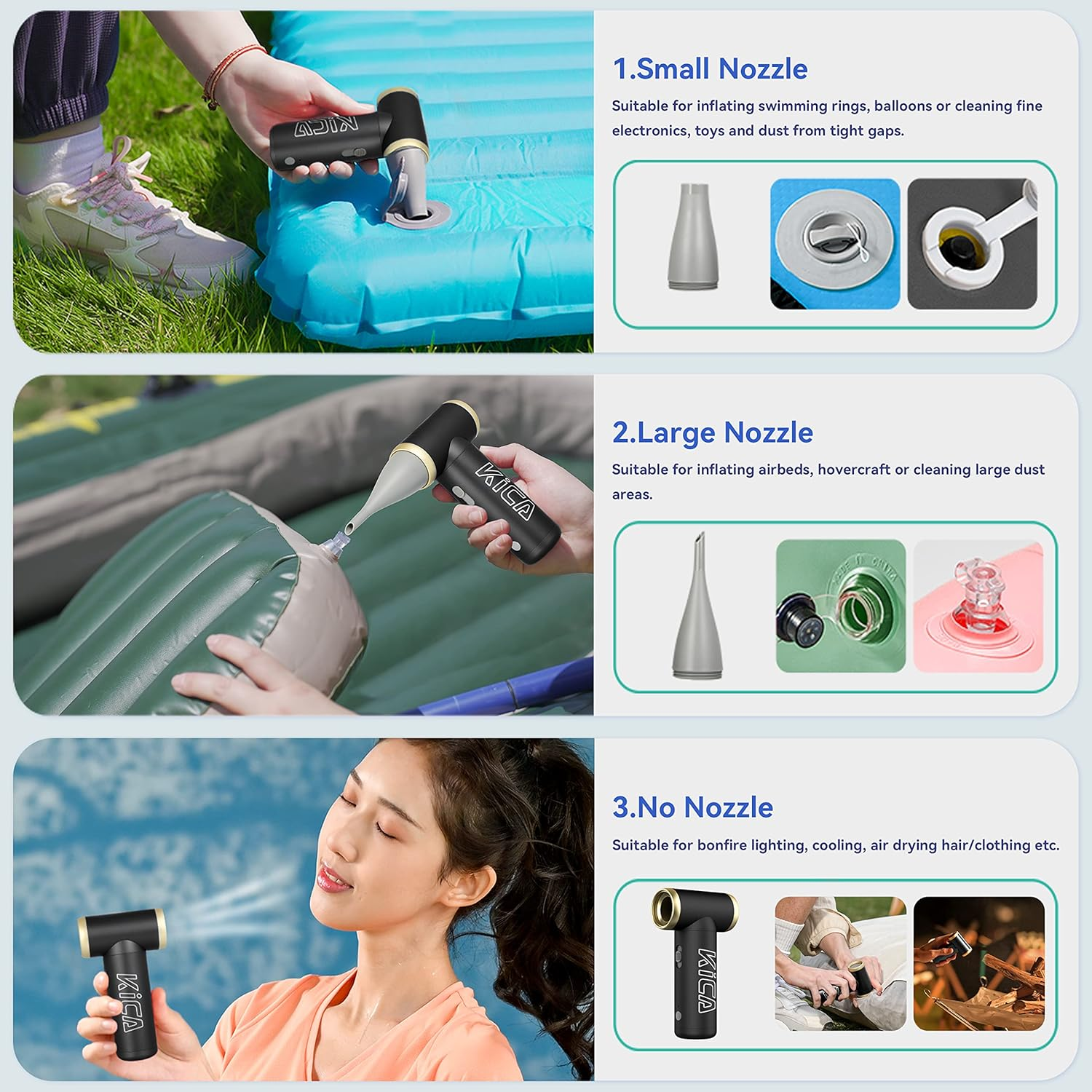 Kica 2 Electric Air Blower, Air Duster for Computer/Keyboard/House Cleaning,Car Dust,Hair Drying,Air Inflation,Clean Camera Lens,Rechargeable,Support Fast Charging,Air Can Substitute Tool,Black image number 4