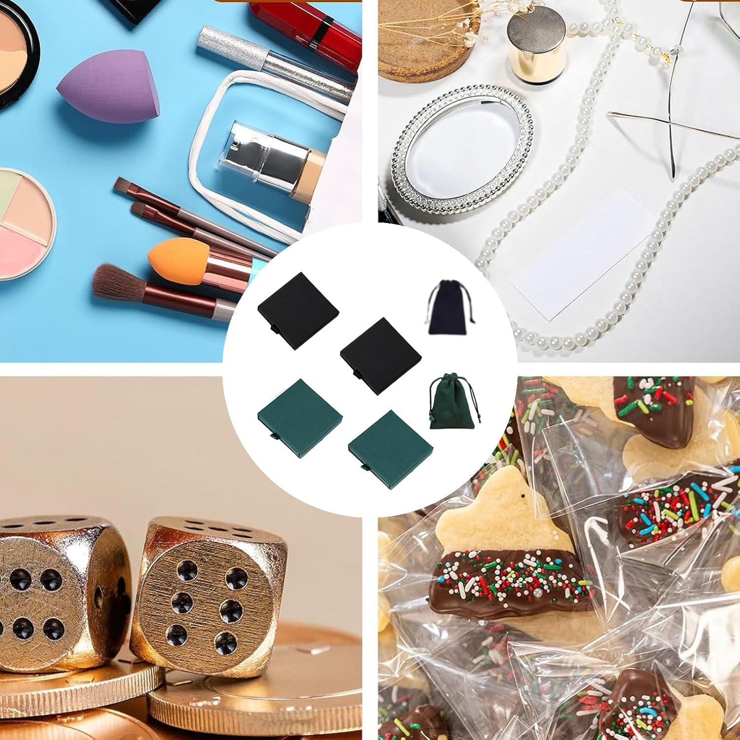 6 PCS Small Gift Box Set with Lids, Necklace Box and Jewellery Storage, Includes Black and Dark Green Gift Boxes with Drawstring Bags for Jewellery Presentation and Organisation image number 1