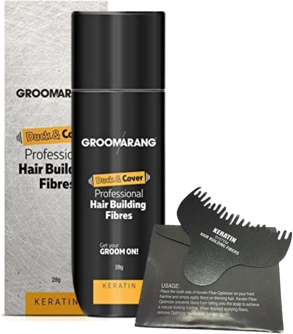 Hair Fibres GROOMARANG Keratin Hair Building Fibres for Thinning Hair - Instantly Conceals Thinning Areas for Fuller Thicker Hair - for Men & Women 28G plus Hairline Optimiser (Medium Blonde)