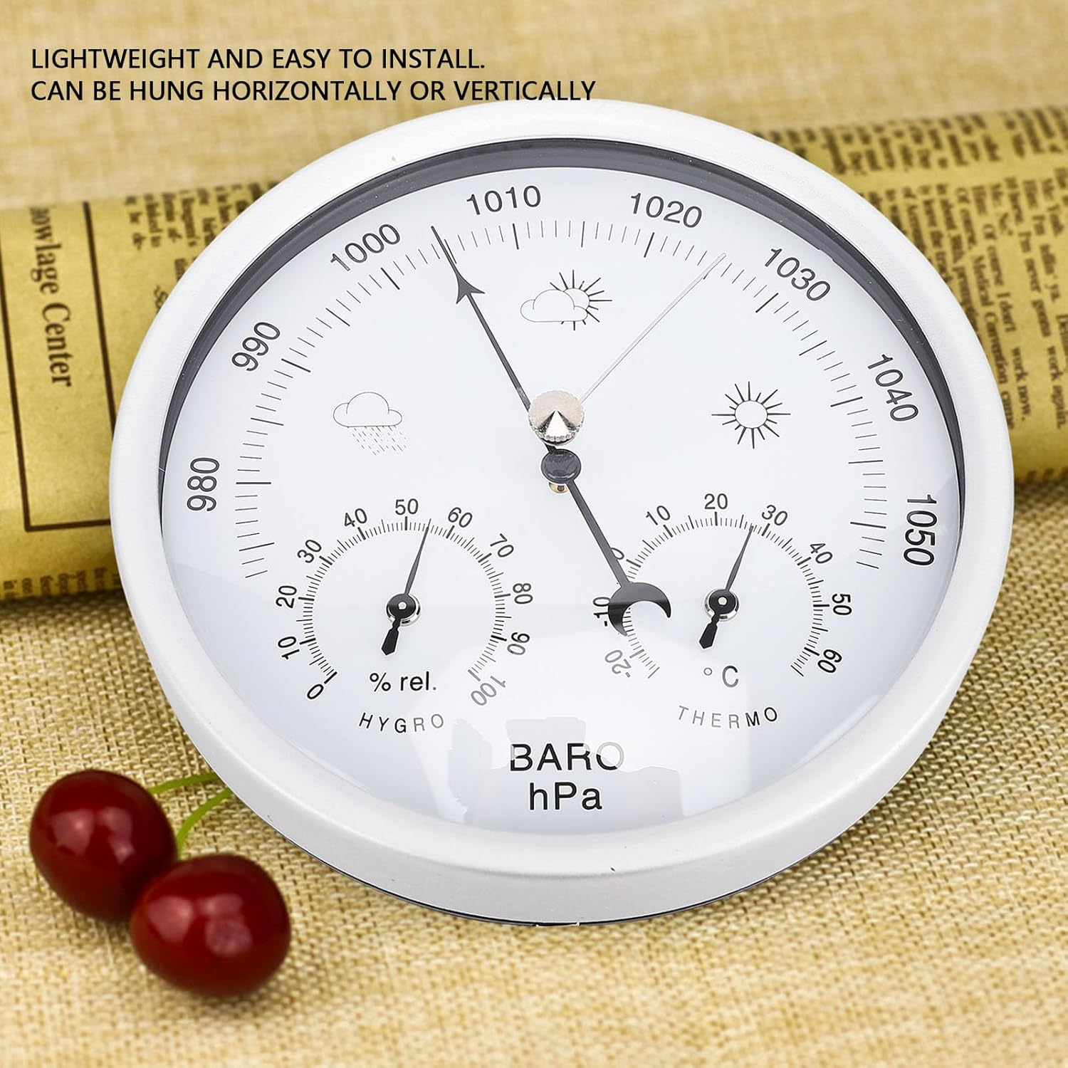 Jiawu 3 in 1 All-Season Wall Hanging Thermometer Barometer Hygrometer, 132Mm/5.2In Diameter Aluminum Alloy round Dial Accurate Weather Station for Home Office Garden image number 4