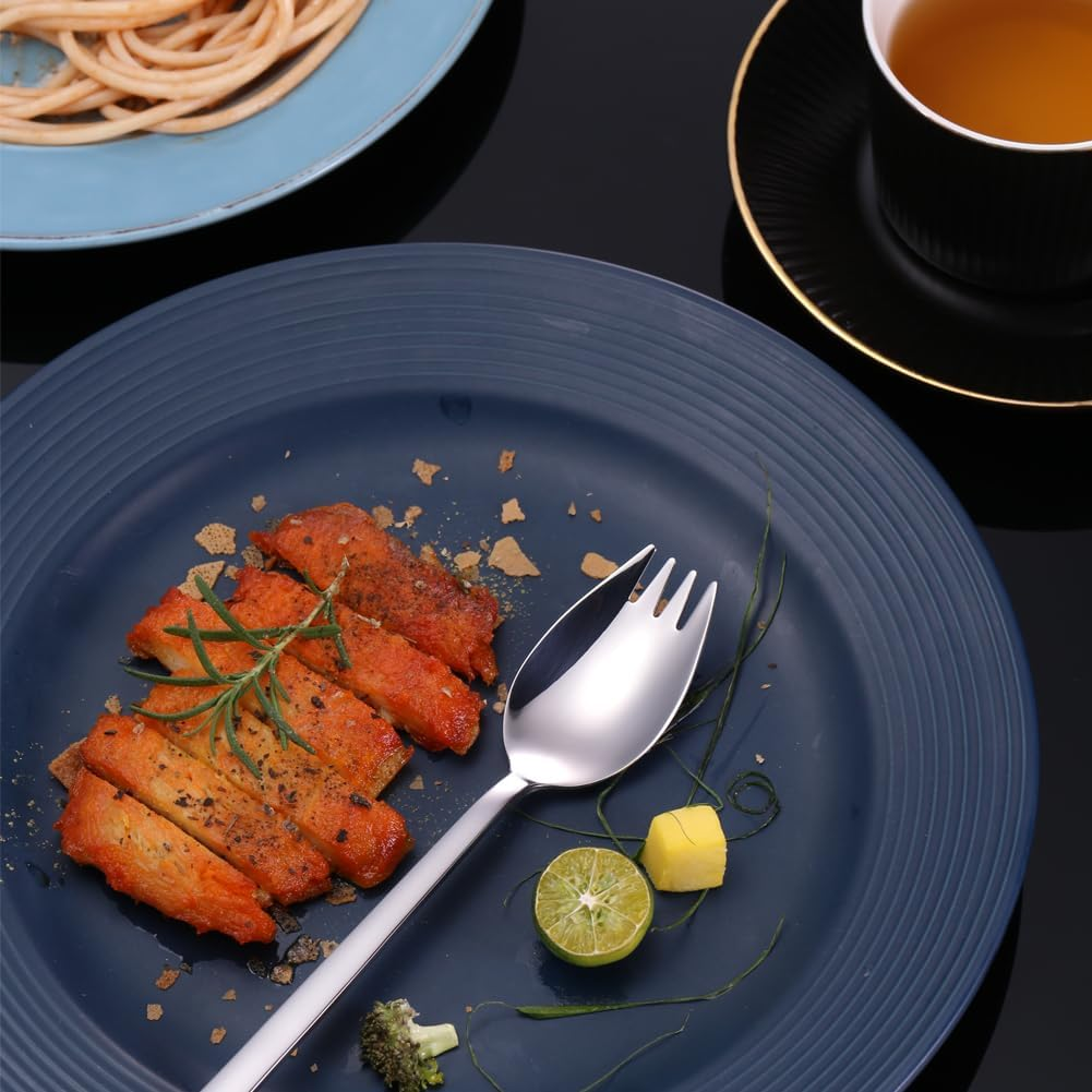 Tiokin Salad Fork,4-Pack 19Cm Sporks, 18/10 Stainless Steel Dessert Sporks with Long Handle, Reusable Fruit Appetizer Dessert Forks for Household Use or Camping