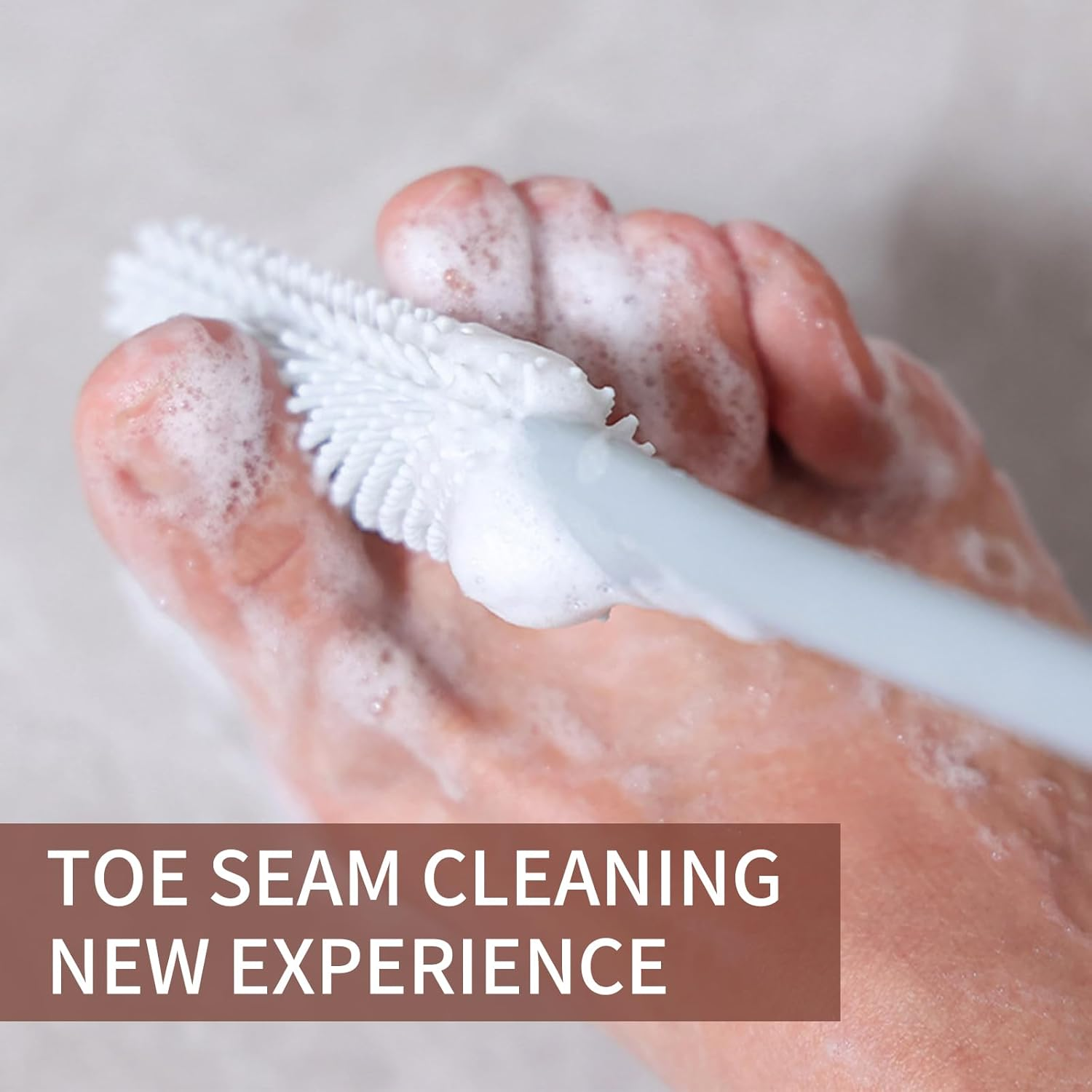 Toe Gap Cleaning Brush, Long Handled Silicone Toe Cleaner Toes Crevice Soft Rubber Brush,Exfoliating Brush Foot Scrubber for Shower for Seniors,Elderly, Men and Women (Gray) - Pink+Grey image number 3