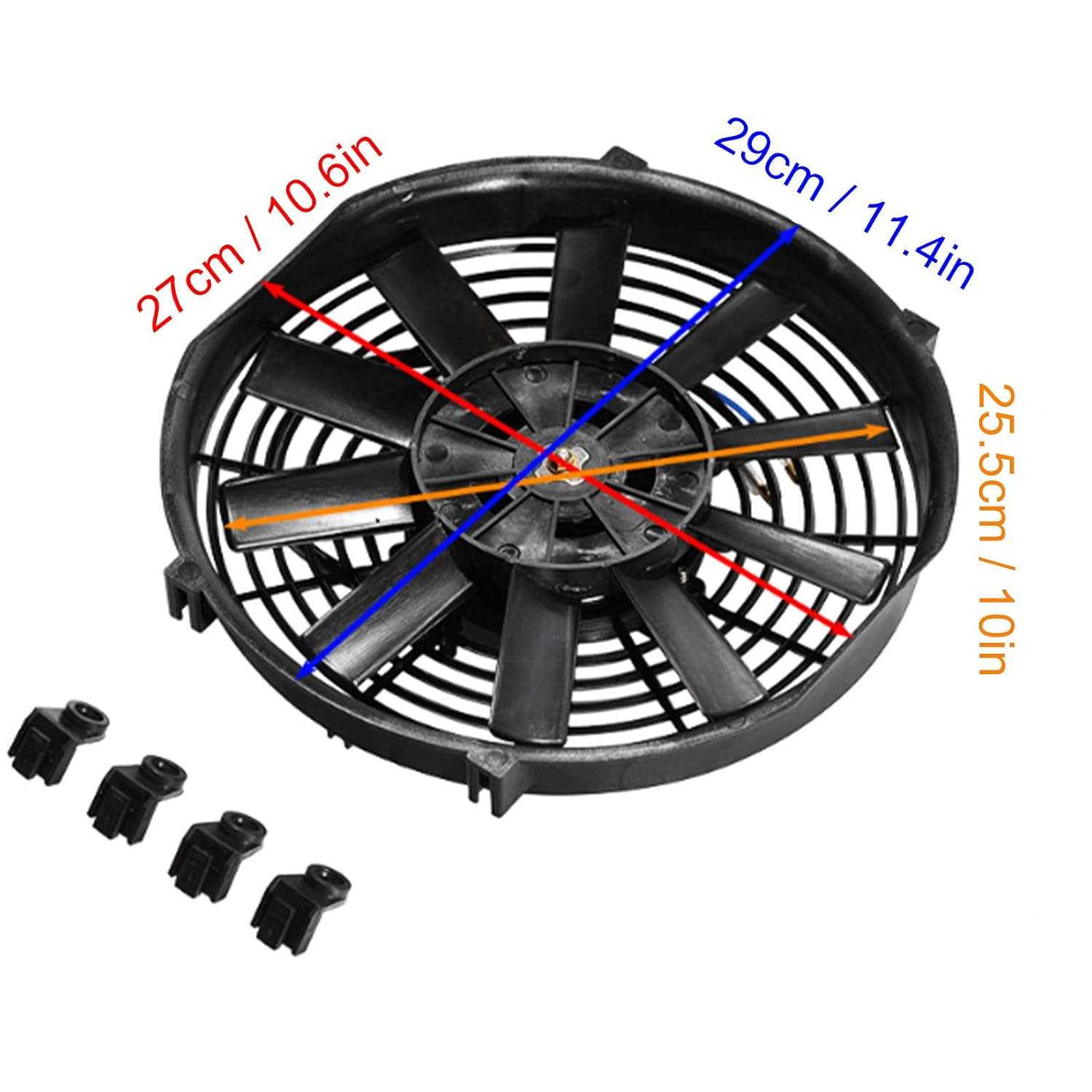Akozon Electric Radiator Cooling Fan 10Inch Slim Electric Cooling Fan Radiator 24V 80W 2100RPM 10 Straight Blades Universal for Car
