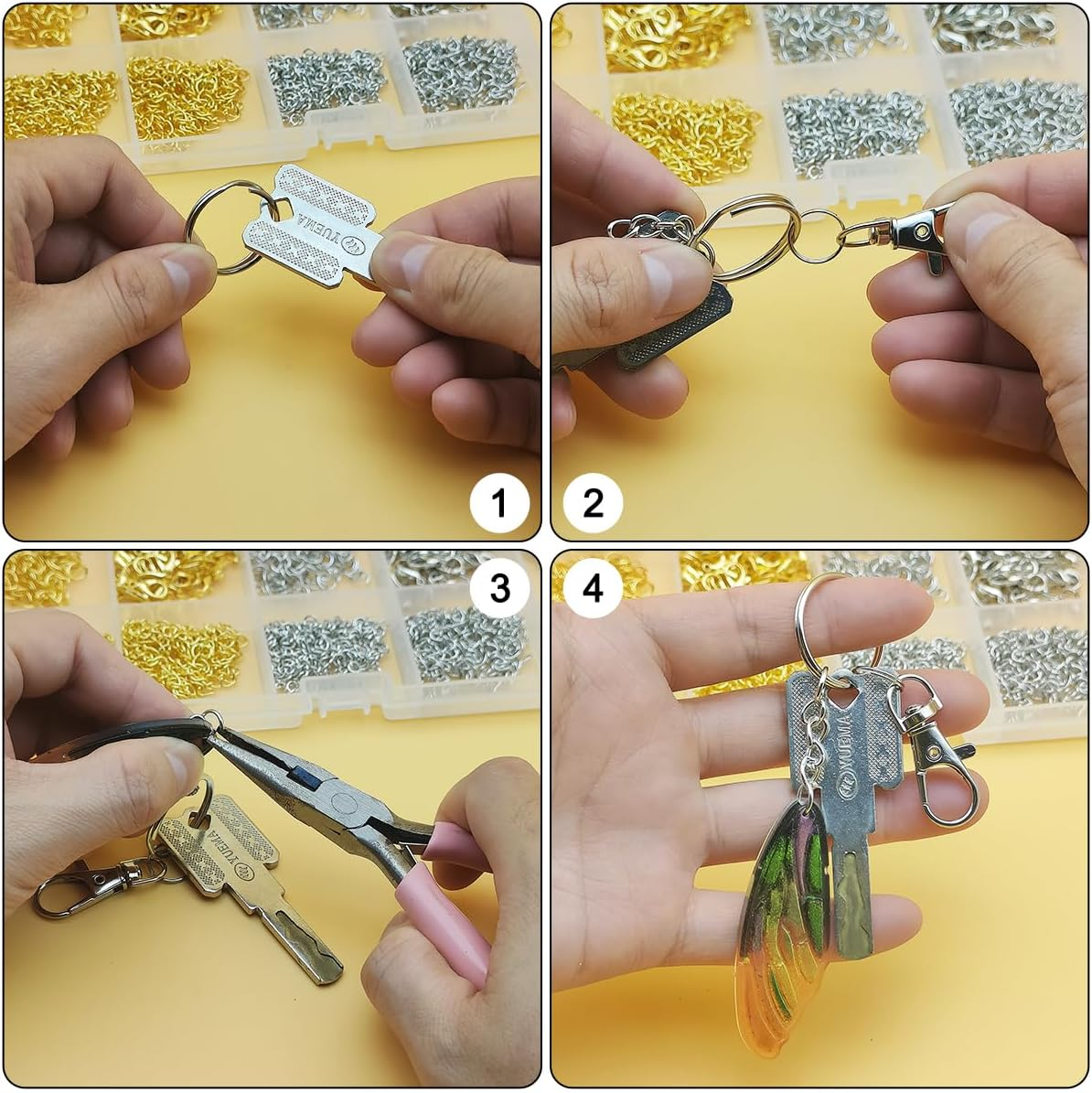 Keychain Making Kit, SENHAI 968Pcs Keychain Clip with Key Chain Rings, Lobster Claw Clasps, Key Rings Chain Hook Jump Rings, Key Ring for Jewelry Making Supplies (Silver & Gold) image number 1