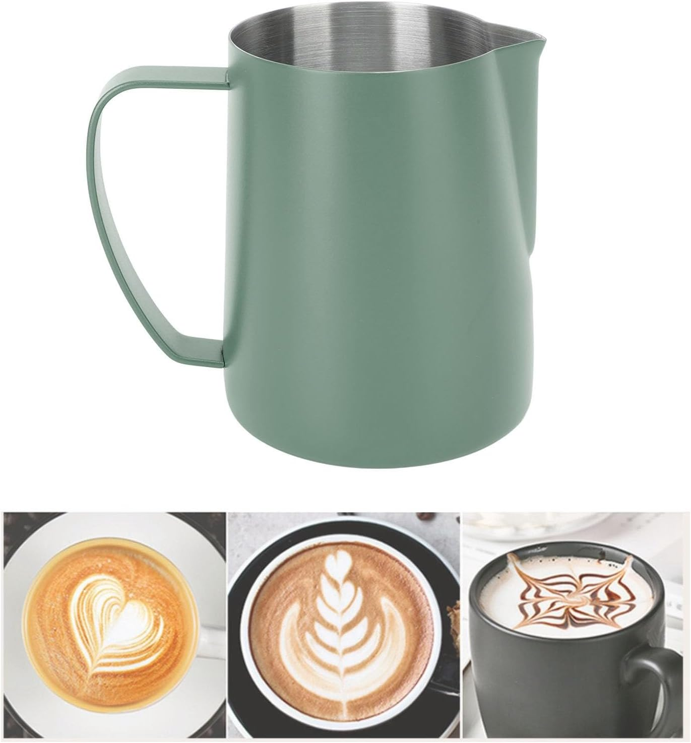 FLEXMAN 480Ml Milk Frothing Pitcher, Stainless Steel Multipurpose Pour over Coffee Maker, Metal Milk Frother Cup with Inner Scale for Making Latte Coffee, Milk Bubbles, Milk Tea (Dark Green)