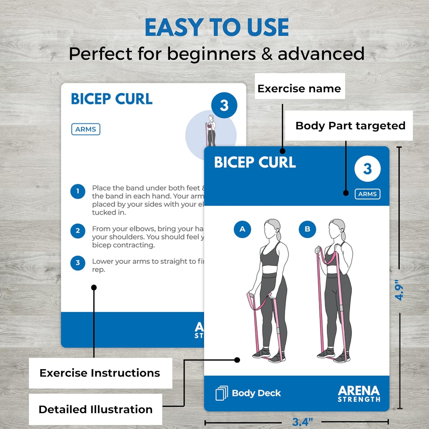 Arena Strength Band Fitness Workout Cards- Instructional Fitness Deck for Resistance Band Workouts, Beginner Guide for Resistance Band Training Exercises at Home. Includes Workout Routines. image number 4