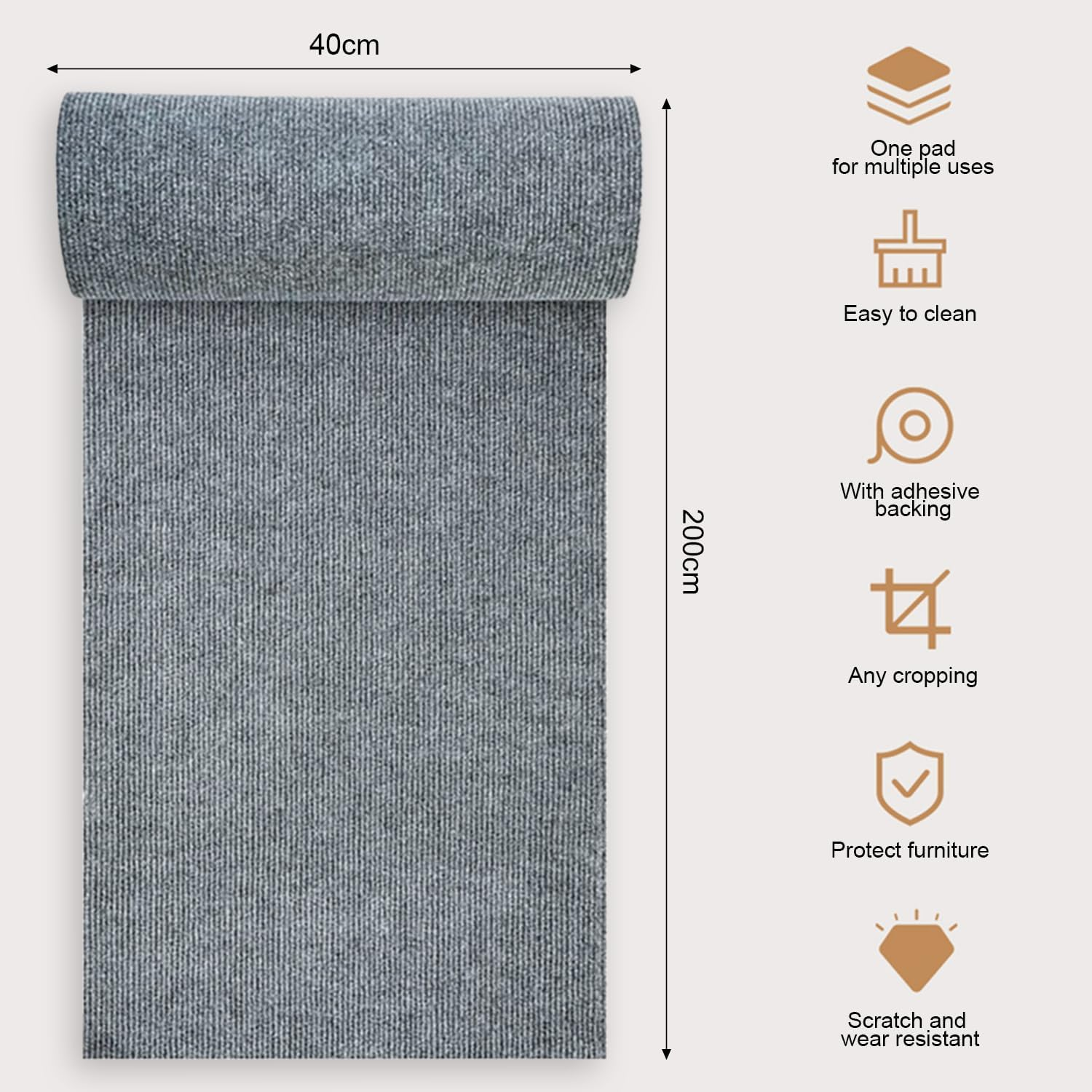 Large Cat Scratching Mat, 78.7"X15.8" Trimmable Cat Scratching Post Carpet Covered, Durable Cat Tree Replacement, Self-Adhesive Couch Protector, Shelf Shelves Steps Furniture DIY Protector (Grey, 1) image number 6