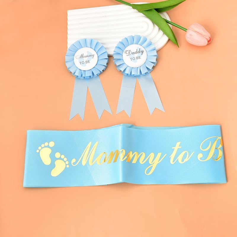Parent to Be Pins Sash for Baby Shower Boy Girl Gender-Neutral Mommy Daddy to Be Button Badges and Sash Set of 3 New Dad Mom Gifts for Women Men - Pink image number 4