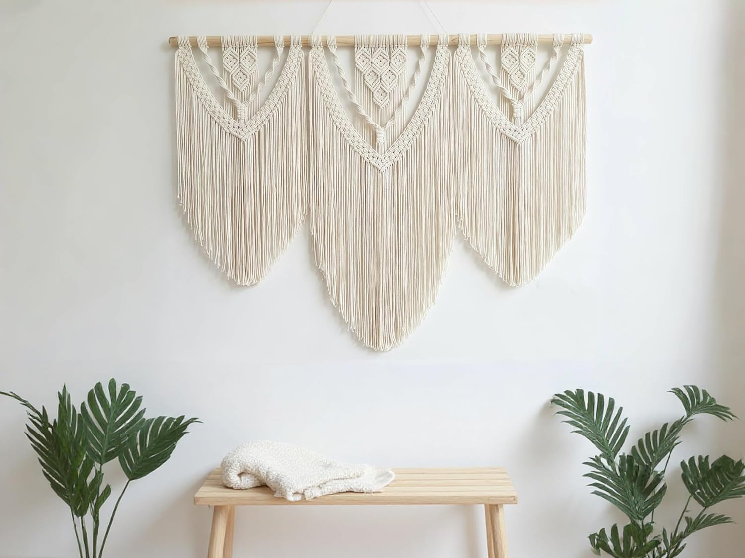 Large Handmade Boho Macrame Wall Hanging Tapestry - Chic Bohemian Woven Home Decor Art for Living Room, Bedroom, and Wedding Parties - Triangular, Beige F image number 7