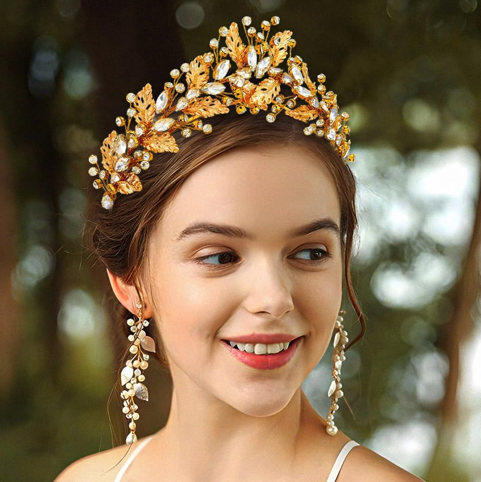 Fashband Rhinestone Leaf Headband Gold Crystal Headwear Bridal Wedding Hair Accessories for Women image number 5