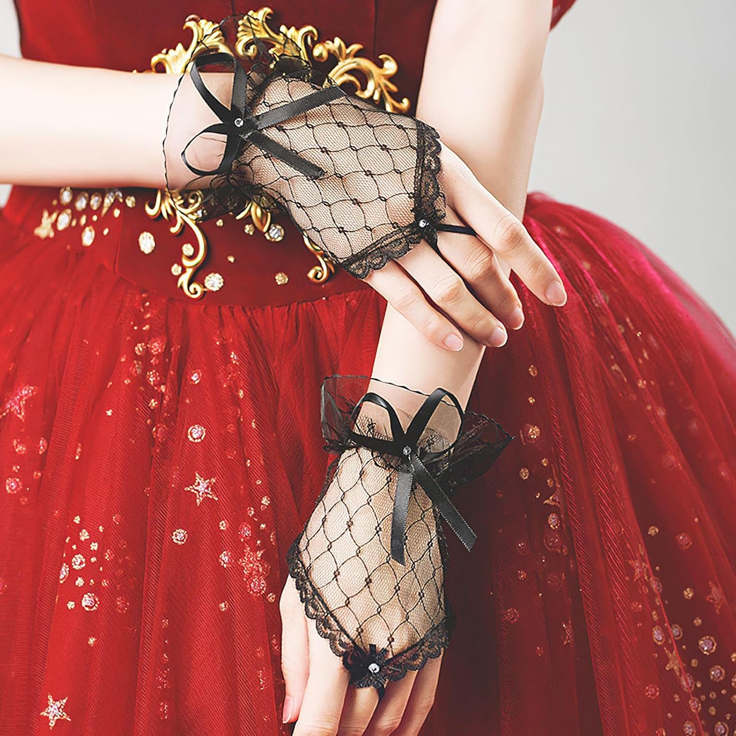 1 X Flower Feather Headband and 1 Pair of Black Gloves, Elee Retro Hair Accessories, Party Clothing Accessories image number 1