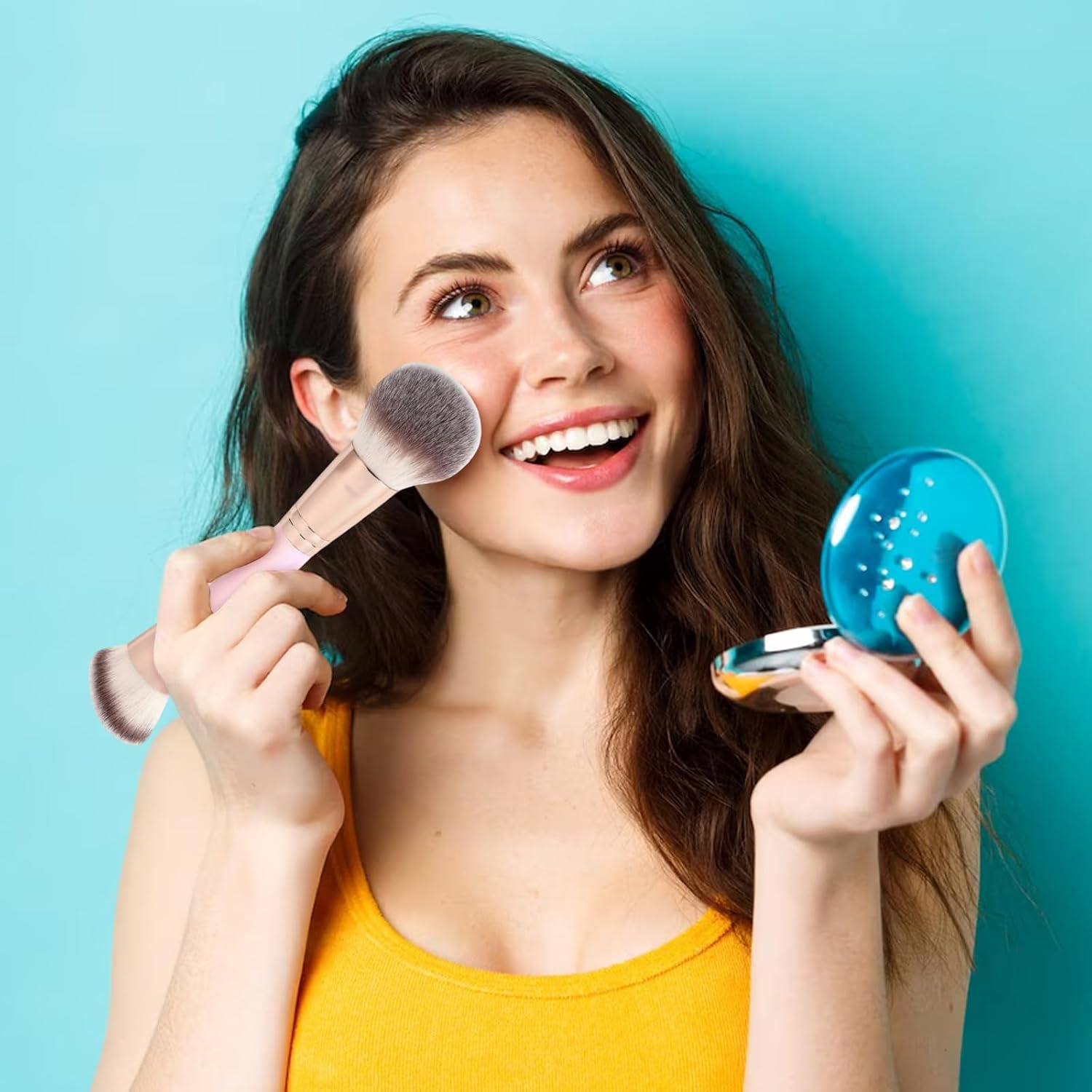 YSHIGUING Professional Double Ended Makeup Brush &ndash; Foundation & Concealer Brush for Liquid, Powder, Blush &ndash; Soft Bristles for Flawless Blending (Pink) image number 2