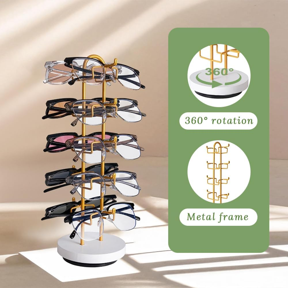 Metal Five-Layer Sunglass Storage Box with Rotating Base Display Stand for Organizing Decorations, Jewelry, Glasses, Necklaces, Desktop Storage Rack for Bathroom, Bedroom, Dressing Table (Gold) image number 5