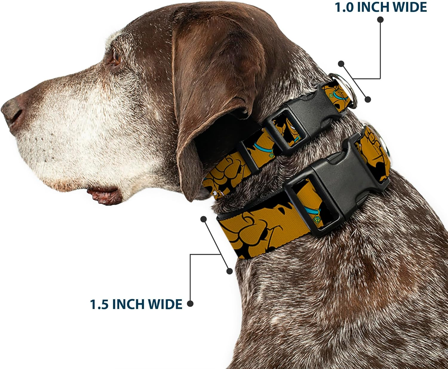 Buckle-Down Scooby Doo Stacked Closeup Black Plastic Clip Collar, Wide Large/18-32 image number 5
