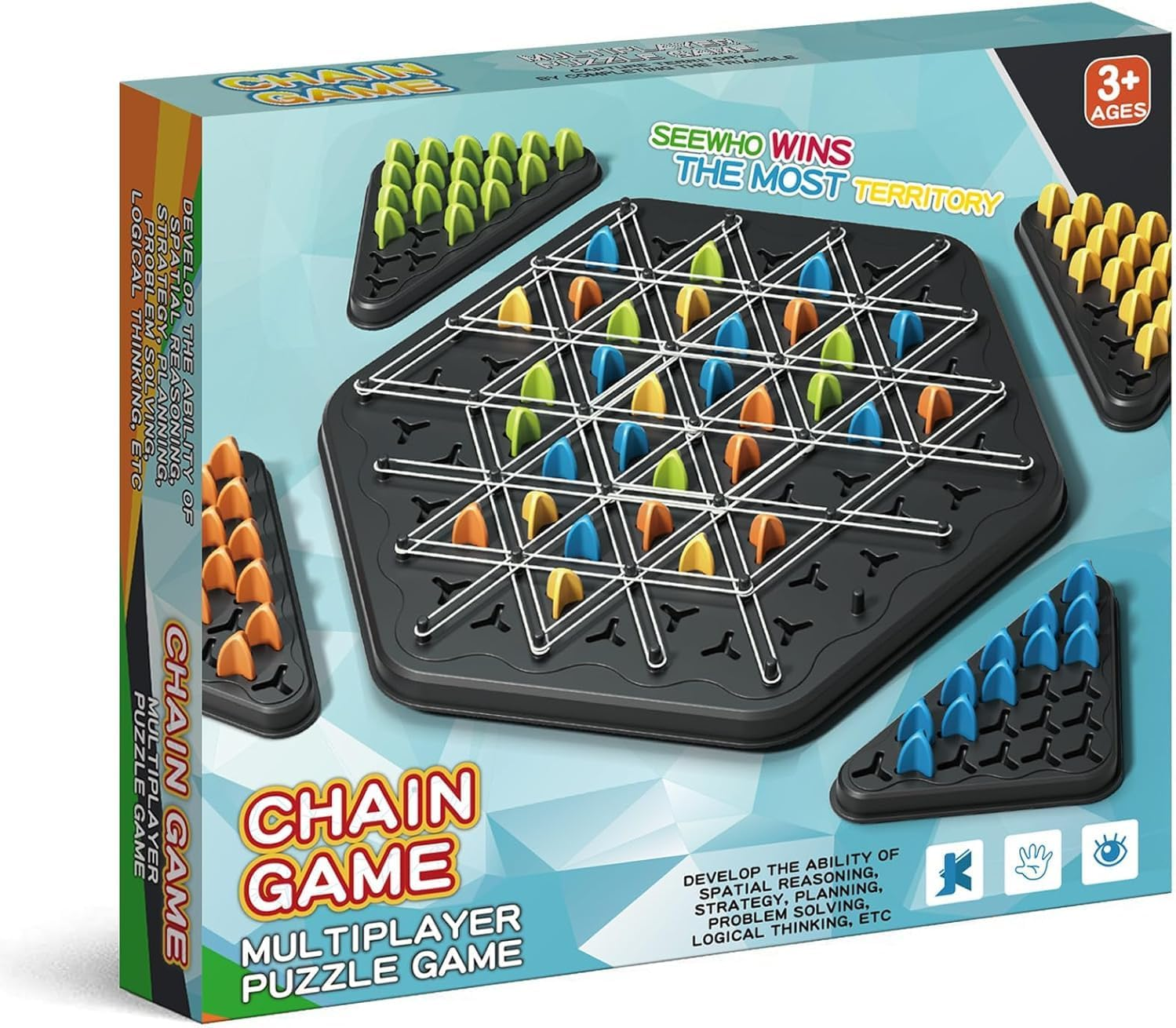 Chain Triangle Chess Game, Board Games for Family Night, Family Games for Kids and Adults, 2 to 4 Players image number 1