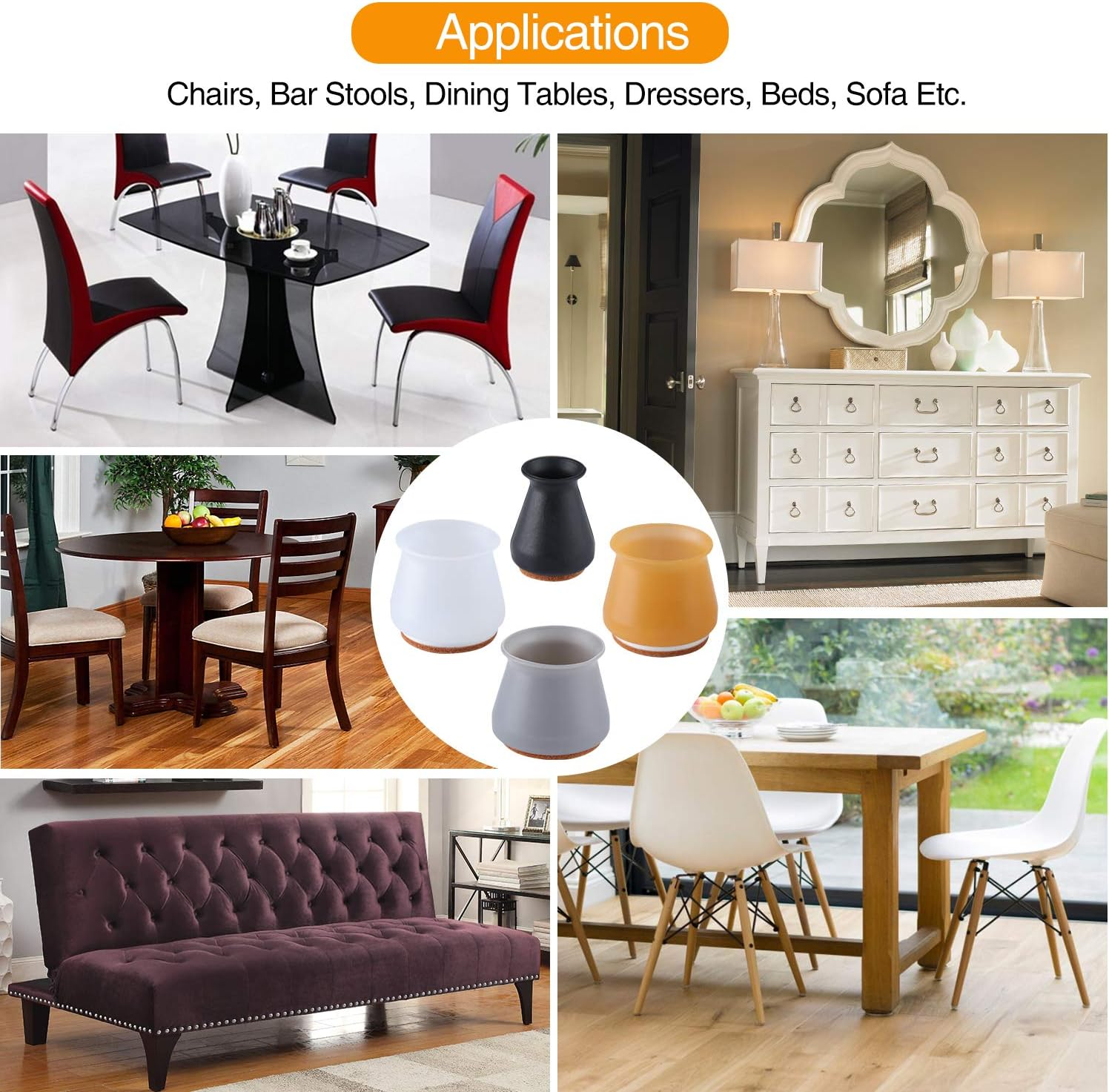 Dark Brown Silicone Chair Leg Floor Protectors with Felt, Chair Leg Caps, Silicon Furniture Leg Feet Protection Cover Protect Hardwood Floor anti Scratch 16 Pcs (Large Fit: 1.5" - 2.0", Brown) image number 3