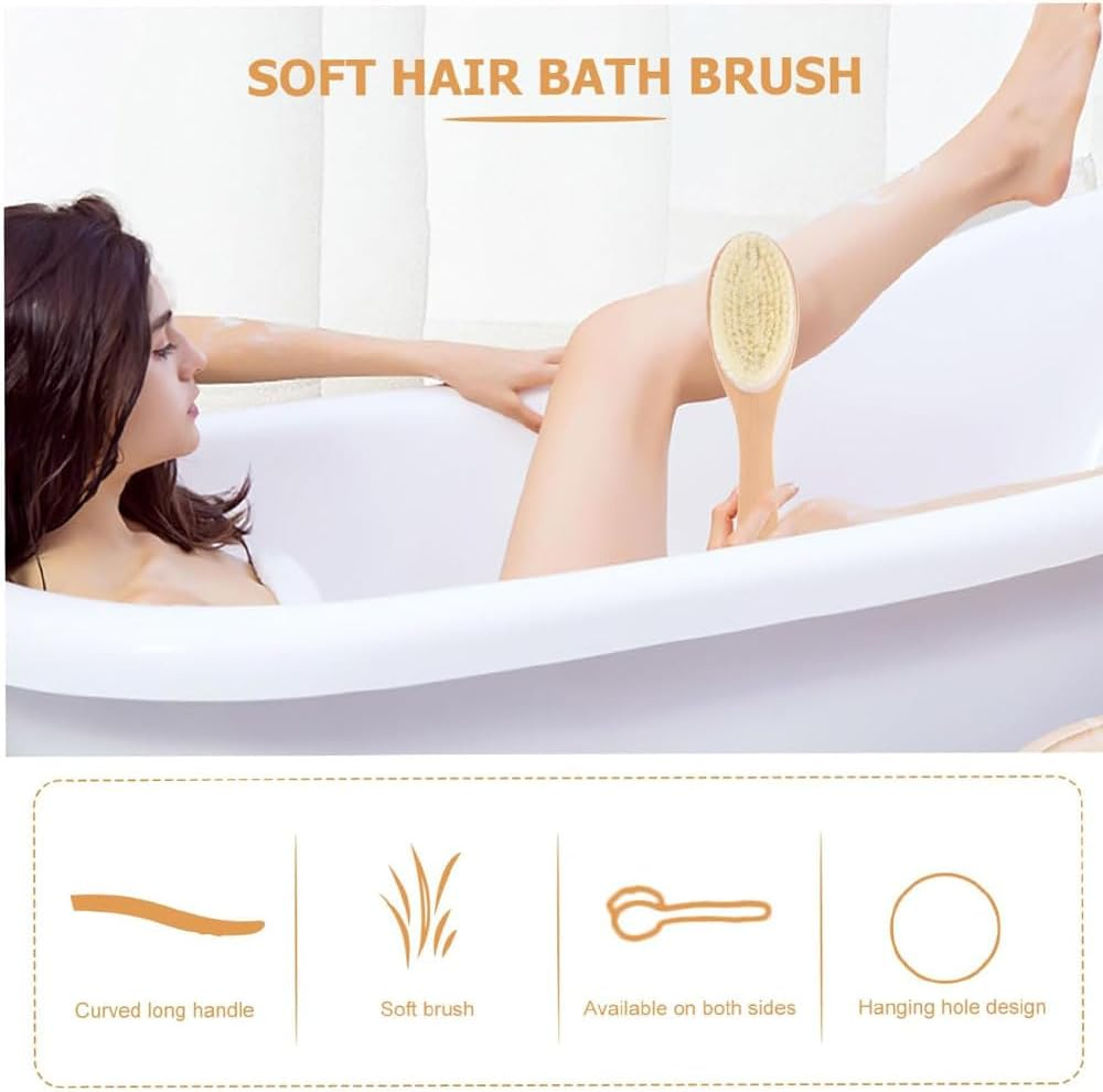 Aufondof Body Scrubber with Soft and Stiff Bristles, Shower Brush Bath Dual-Sided Long Handle Back Scrubber Body Exfoliator for Bath Wet or Dry Brush,Back Brush image number 2