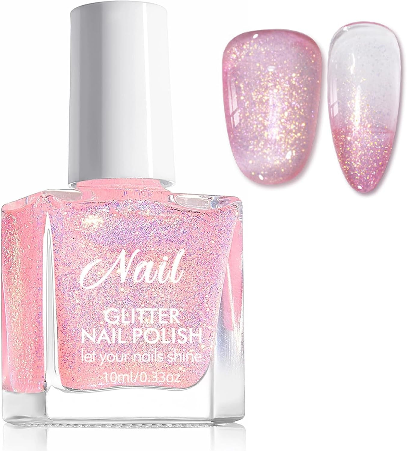 Glitter Nail Polish - Non-Toxic Pink Nail Polish Water-Based, Quick Drying & Long-Lasting Shimmer Colour Coat, Reflective Glitter Quick-Dry Nail Polish for DIY Nail Art, Manicure at Home (Pink) image number 2