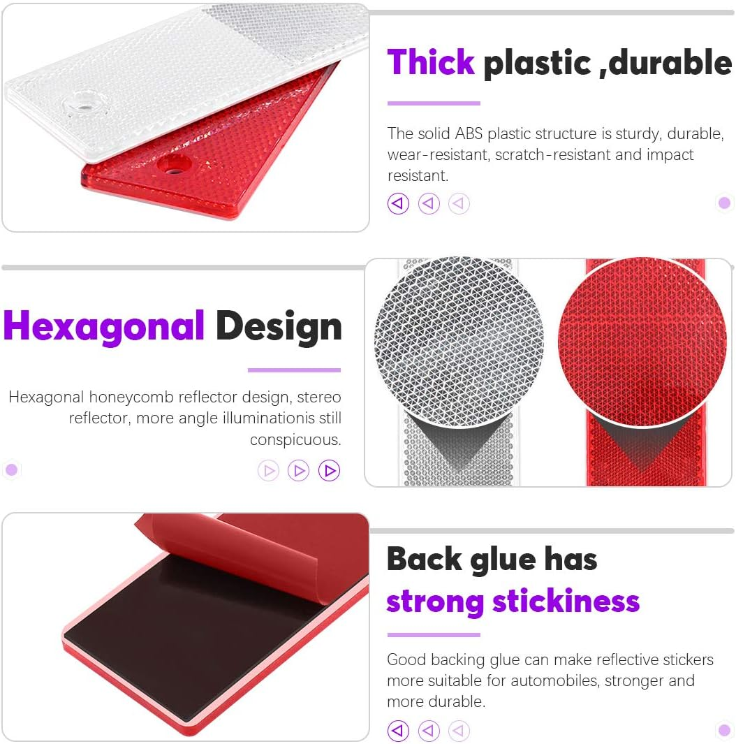 Swpeet 20Pcs Universal Red + White Plastic Rectangular Stick-On Car Reflector Sticker, Door Reflectors Interior Red + White Compatible Warning Plate Adhesive Reflector for Most Car image number 3