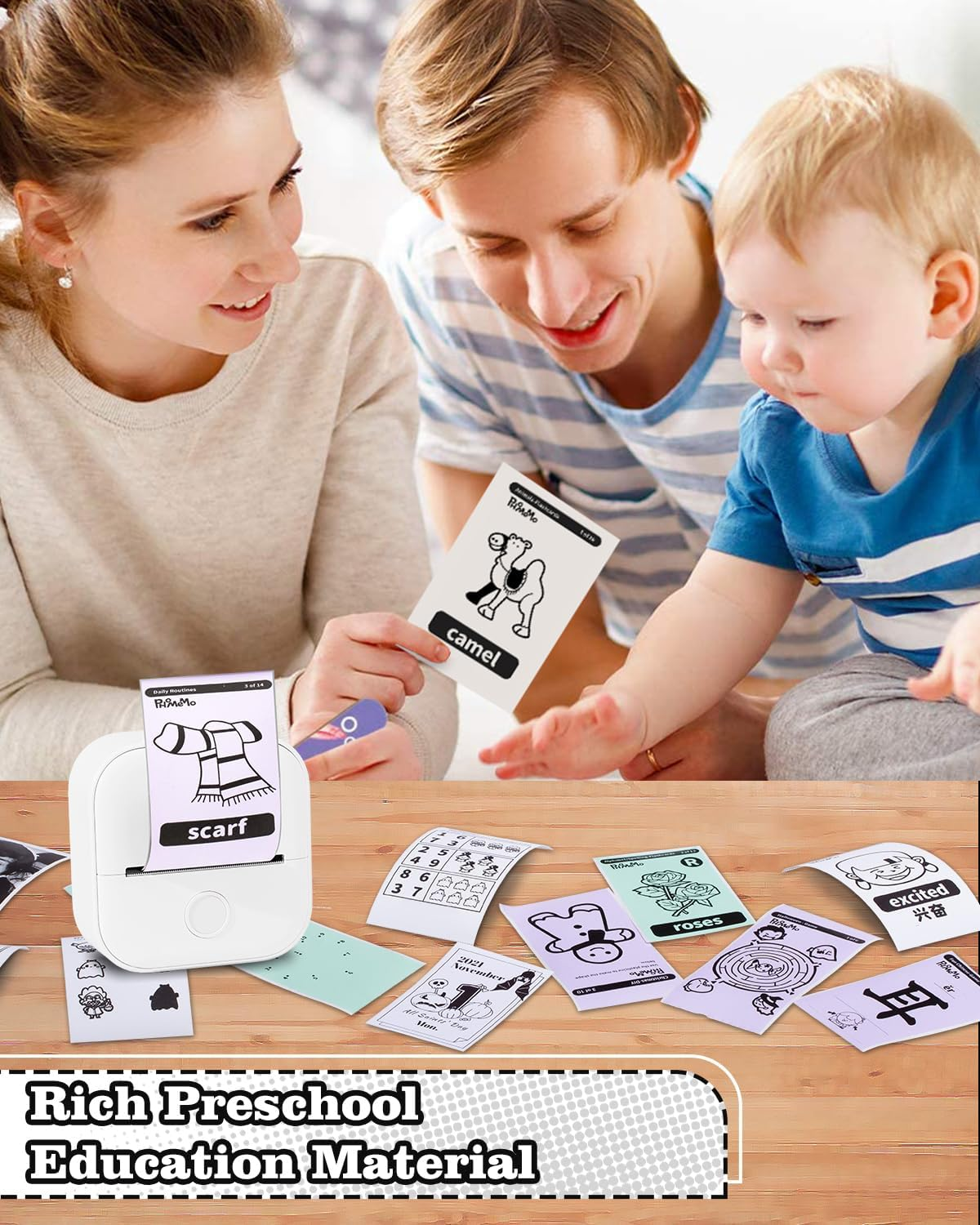 Mini Sticker Printer - T02 Portable Pocket Printer with 3 Rolls Paper, Bluetooth Photo Picture Printer for Students Birthday, Compatible with Phone & Tablet, White image number 7