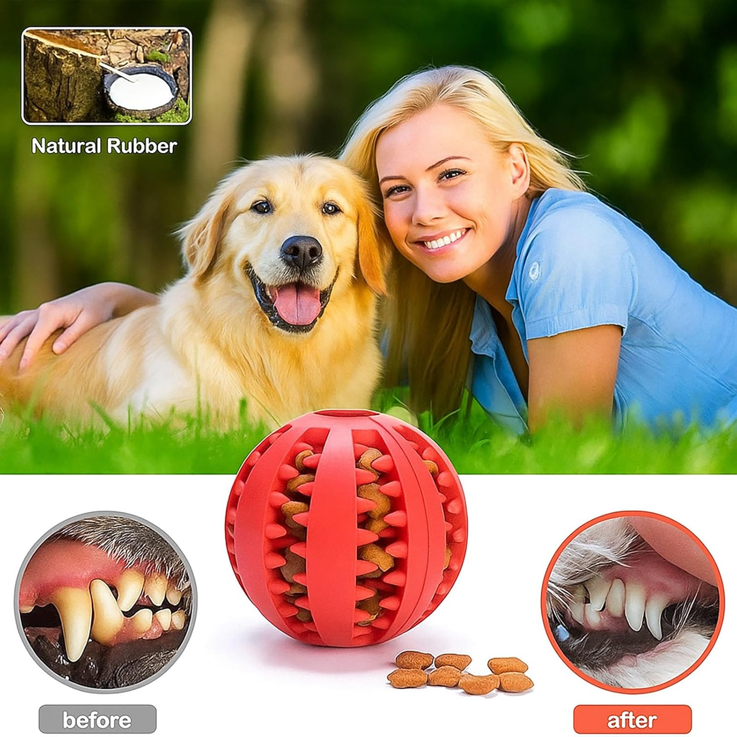 YAKESD Dog Toy Ball Set, 3 Pack 5Cm Treat Dispenser Balls for Teeth Cleaning, IQ Training & Exercise, Nontoxic Interactive Pet Ball Toy for Puppies & Dogs - Red, Blue,Orange image number 3