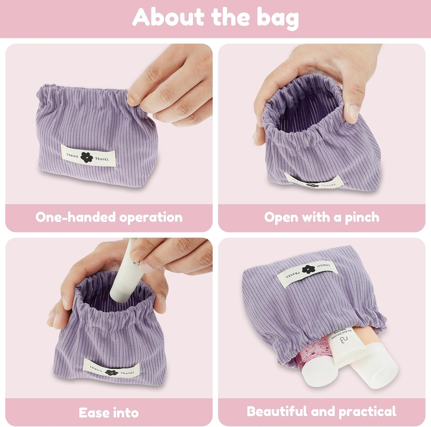 ZLHETWT 3Pcs Corduroy Elastic Hair Tie Organizer - Corduroy Elastic Storage Bag Pouch - Pocket Cosmetic Bag Squeeze Top - Hair Accessory Organizer for Women Girls 12X13X5Cm (Combination 2) image number 3