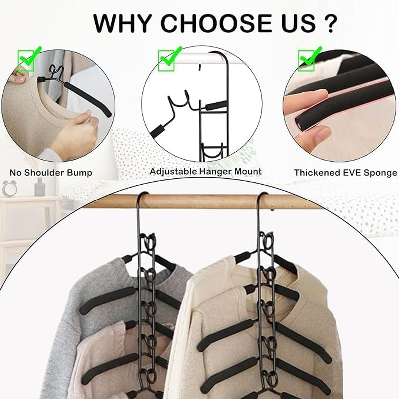 Clothes Hangers,2 Pack 5 in 1 Hangers Space Saving, Heavy Duty Non-Slip Hangers with Padded Foam, Closet Organizer for Shirt,Pant,Coat,Suit (Black) (Black 2 Pack) - Black 4 Pack image number 6