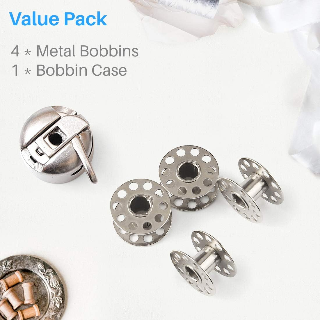 Kalevel 5Pcs Bobbin Case Bobbins Sewing Machine Presser Feet Sewing Kit for Low Shank Snap-On Singer Brother Babylock Euro-Pro Janome Kenmore White Juki Simplicity Elna Husqvarna Janome Bernina image number 4
