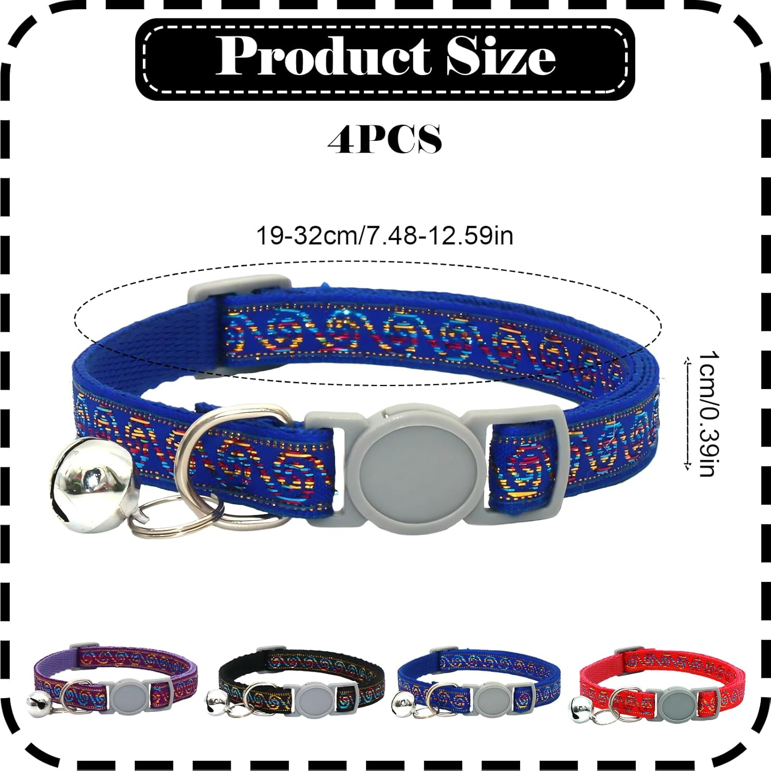 4 Pcs Cat Collar with Bell Non Breakaway Polyester Kitten Collar Adjustable Quick Release Safety Kitten Collars for Girl Boy Cats Small Dogs Puppies Pet Party Supplies Accessories (A) image number 2