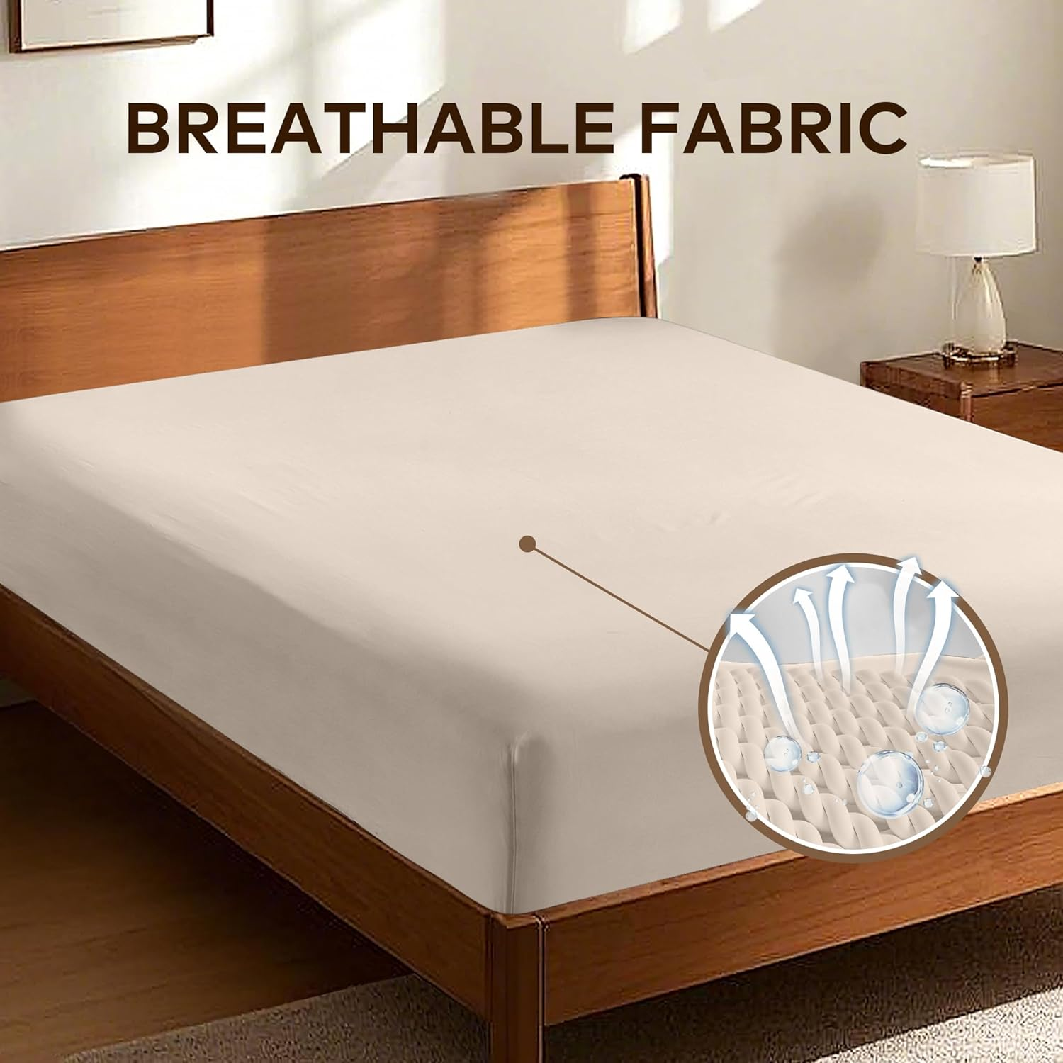 LINENOVA Double Fitted Sheet &ndash; 100% Vintage Washed Cotton - Naturally Soft & Breathable, 40Cm Deep Pocket &ndash; Warm Sand, 1 Piece image number 4