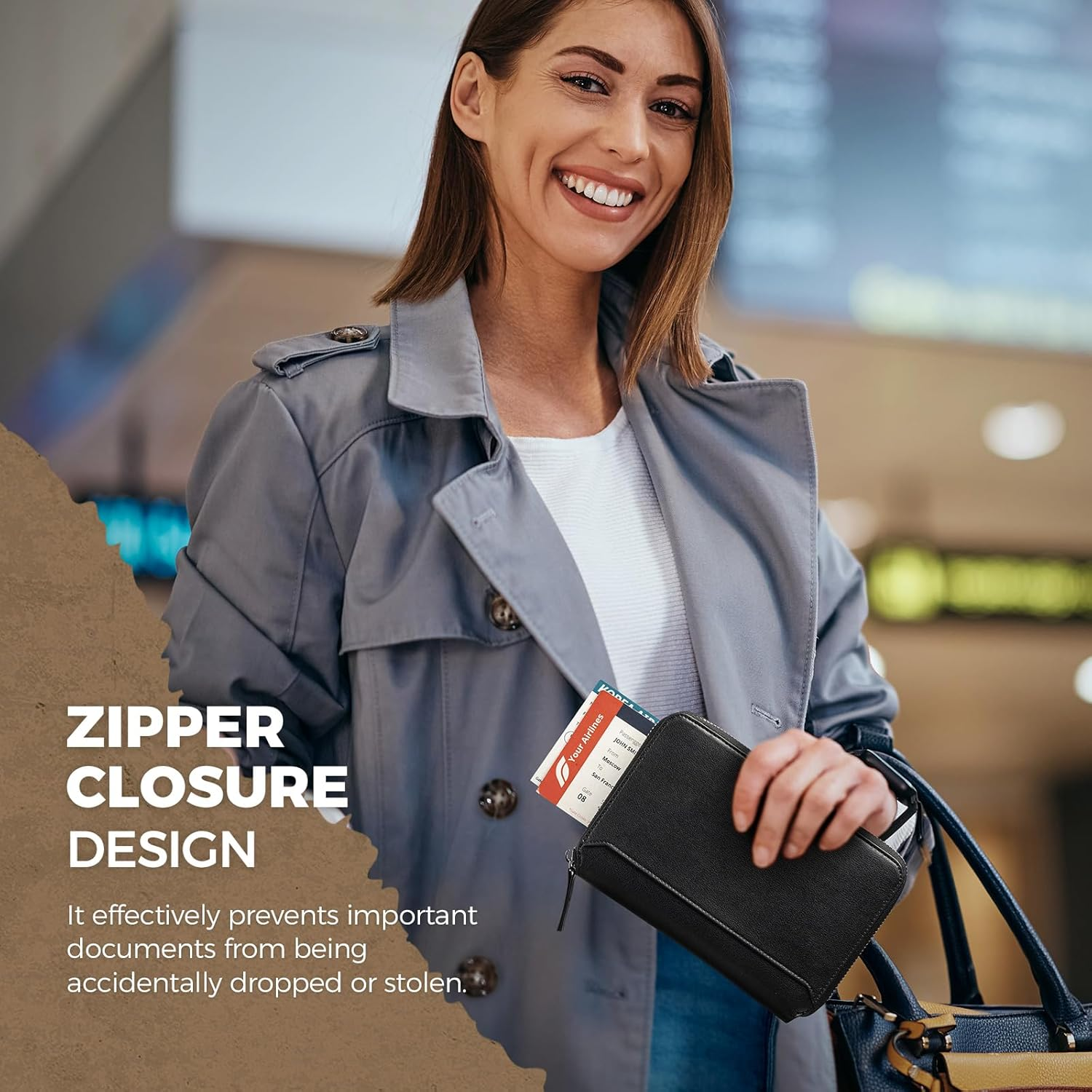 VULKIT Leather Passport Holder for 4-8 Passports Family Passport Wallet with Zipper Travel Documents Organizer for Men or Women(Black) - Brown image number 6