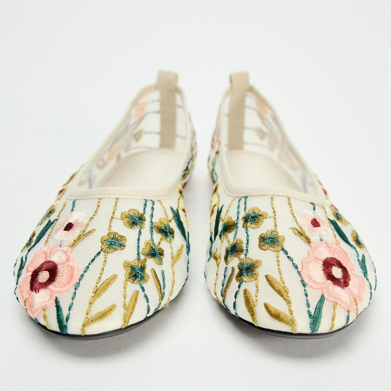 ATBELL Women'S Mesh Ballet Flats Embroidered Floral Mary Jane Flats Casual Comfortable round Toe Ballerina Shoes image number 6