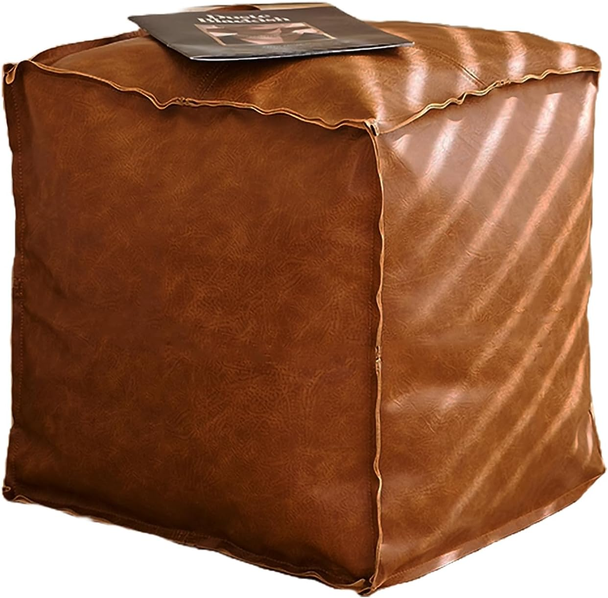 Unstuffed Pouf Ottoman Cover - Faux Leather Storage Pouffe Covers, Floor Cushion Footrest Seat Cover, Waterproof Square 41X41X38Cm (Cover Only)