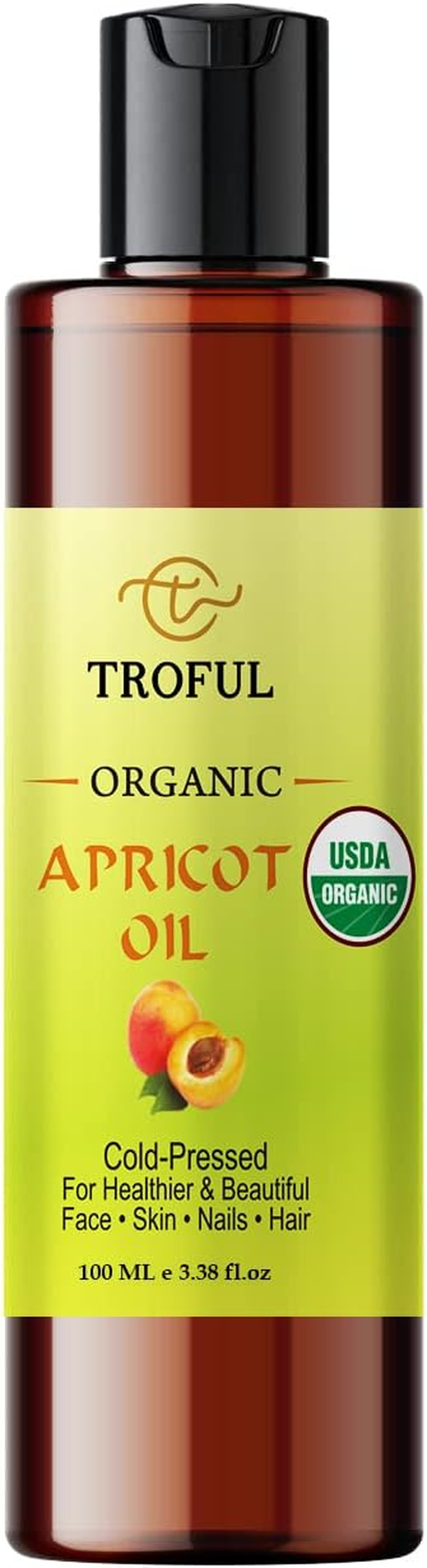 Troful Organic Apricot Oil for Face Skin Hair Growth - 100% Pure Natural Cold Pressed Organic Apricot Kernel Oil for Nail Cuticle Body Massage Anti-Aging - 100 Ml image number 1