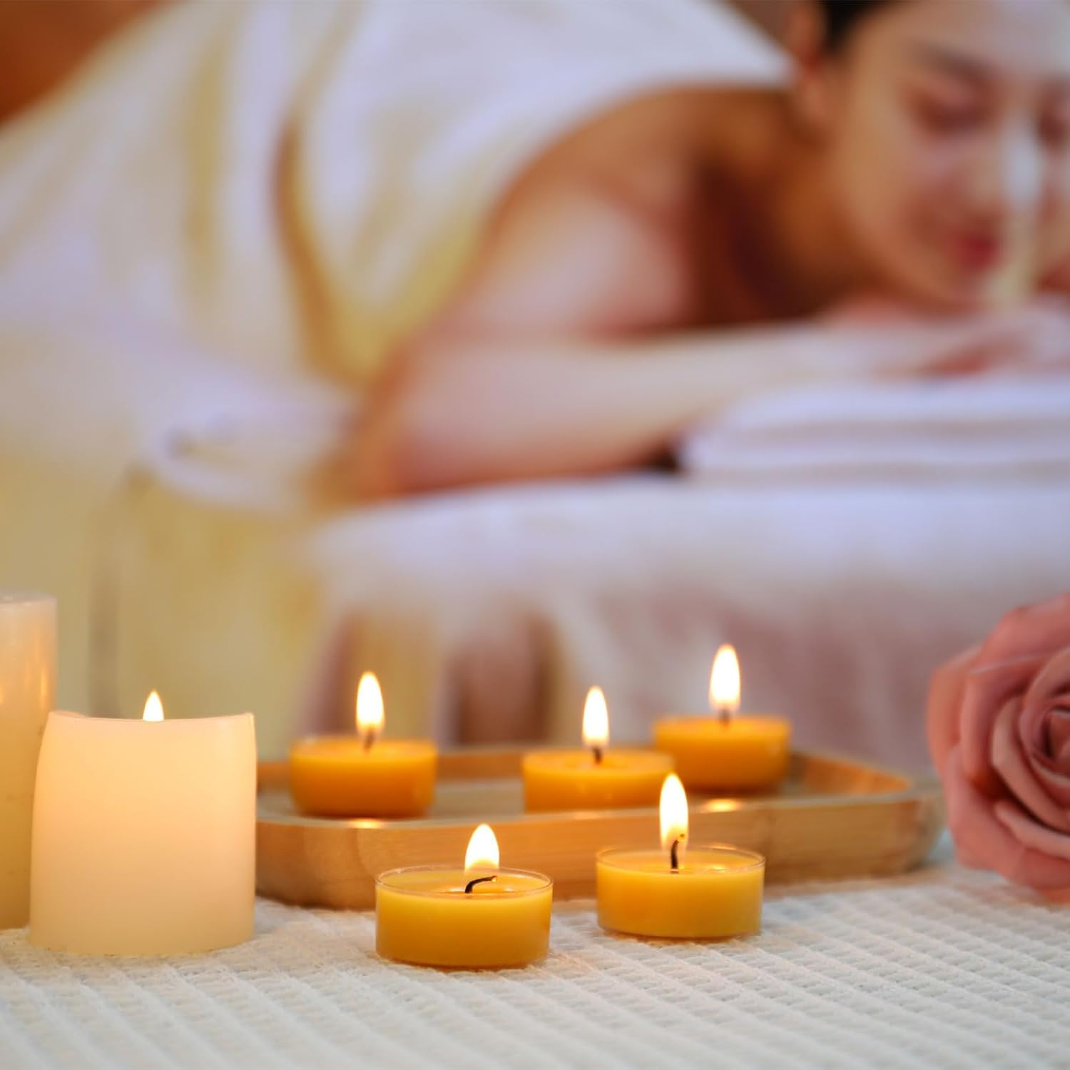 EP Leben 36 Pcs Beeswax Tealight Candles- 4 Hour Burn Time 100% Pure Beeswax Candles Burn Evenly and Clean Bees Wax Candles Bulk Smokeless Beeswax Tea Lights for Relaxing Air Purification image number 1