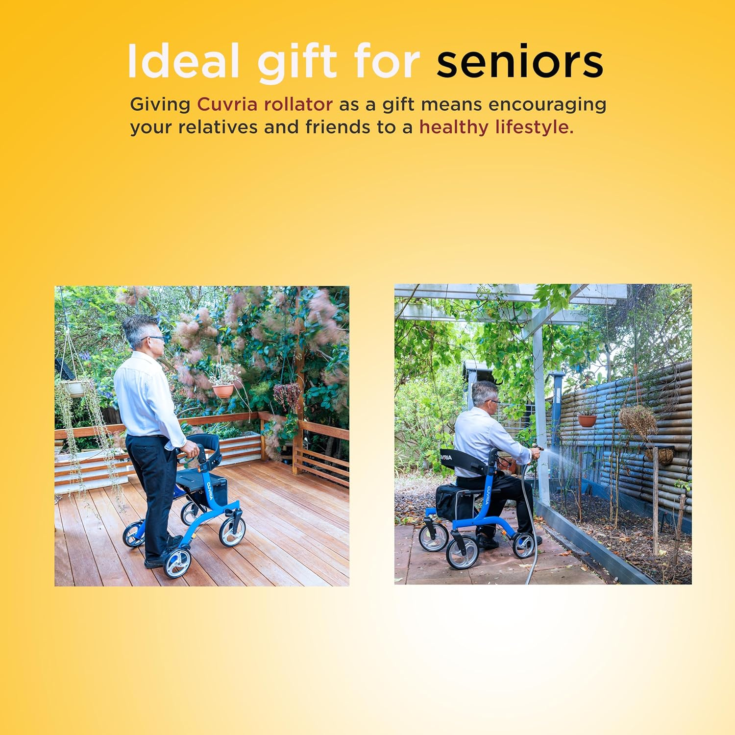 Australia Rollator|4 Wheel Walkers with Seat and Brakes for Seniors, with Seat, Backrest, Basket, Large Wheels, Lightweight Mobility Walking Aid Support up to 136 Kg, Ideal for Senior or Individuals with Mobility Challenges - Blue (Blue) - Red image number 5