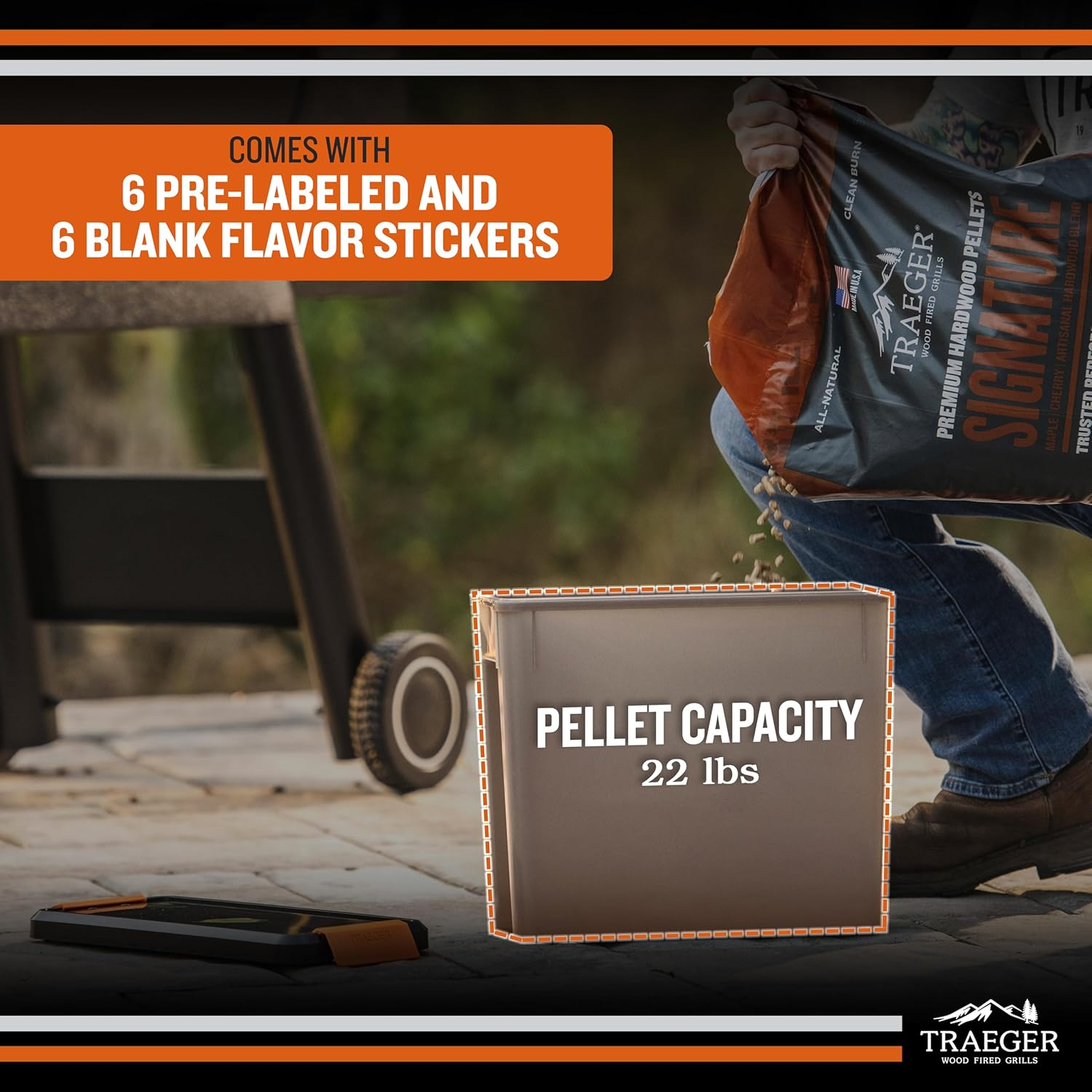 Traeger Grills BAC637 Stay Dry Pellet Storage Bin with Locking Lid, 22Lb Capacity Wood Pellet Container with Flavor Stickers, Stackable Design, Airtight Storage for Grill Pellets image number 3