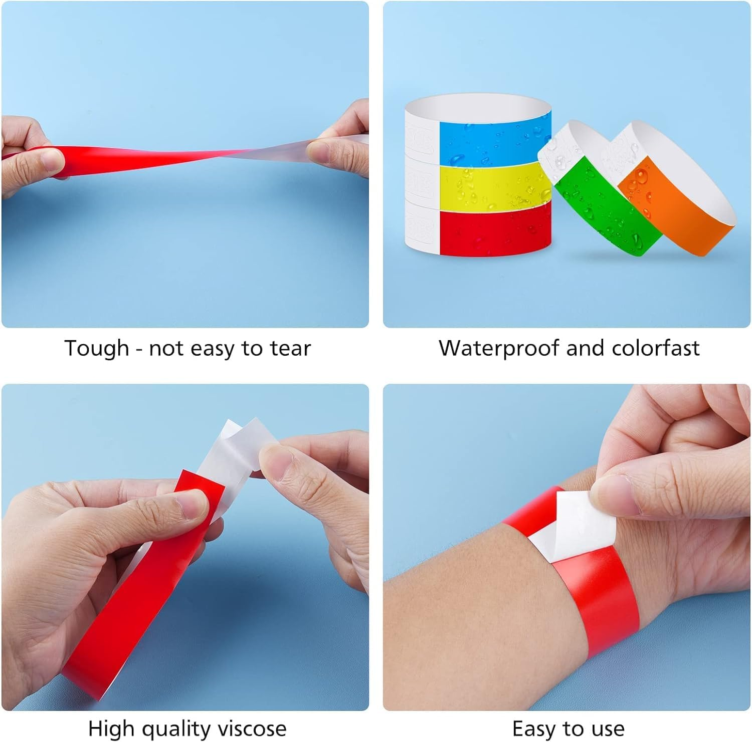 350Pcs Waterproof Paper Wristbands Neon Wrist Bands,Party Bands Entrance Colored Adhesive Wristbands Paper Bracelets for Events Music Festival Concert Party image number 5