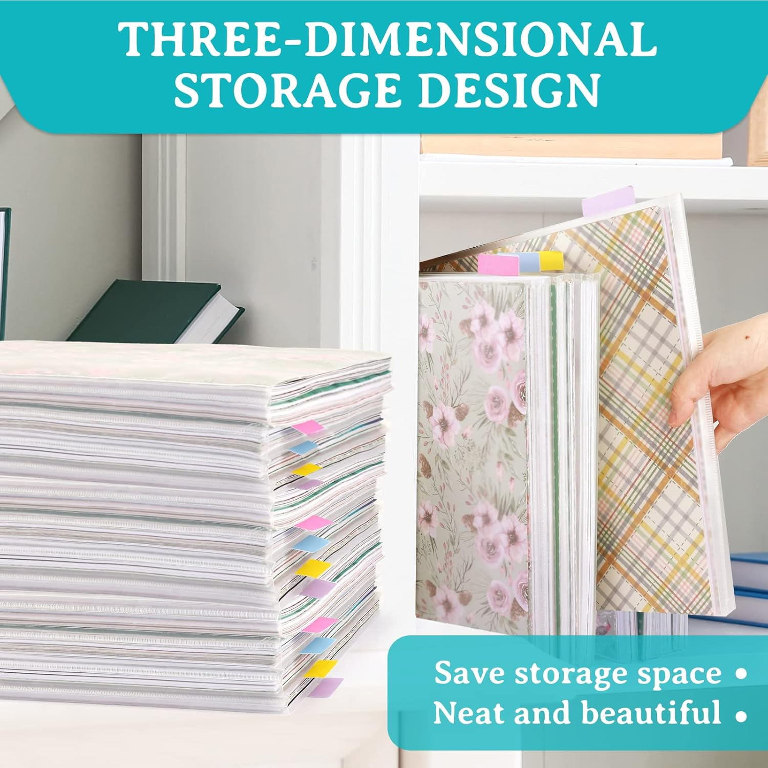 Caydo 20 Pieces Scrapbook Paper Storage Clear 12 X 12 Paper Storage Organizer with Tabs and Gusset Bottom for Holding Scrapbook Paper, Vinyl Paper, Paper, Cardstock image number 2