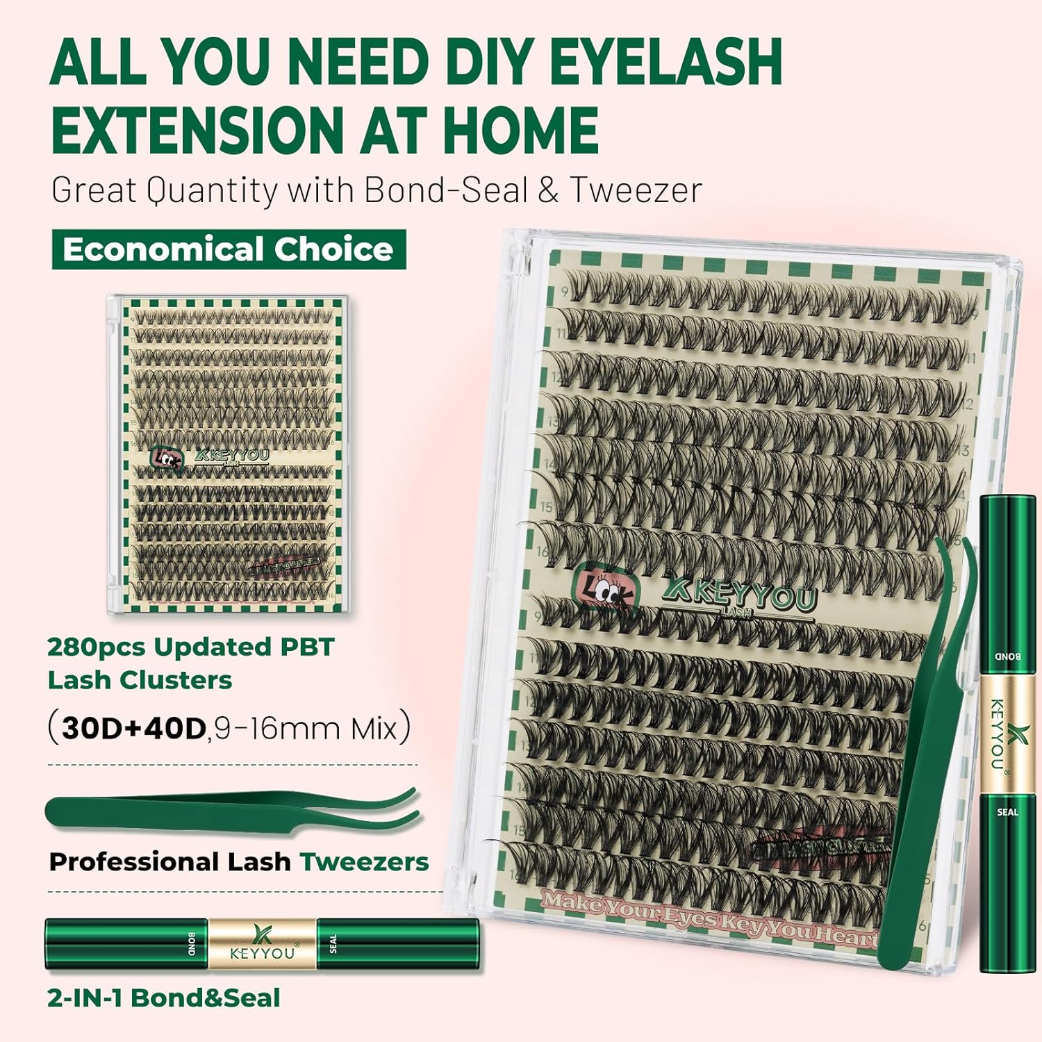 Lash Extension Kit 280Pcs 30D&40D 9-16Mixed Eyelash Extension Kit Wispy Individual Lashes DIY Lash Clusters Kit with Lash Bond and Seal Lash Applicator for Beginner at Home(Kit-30D&40D-9-16Mix) image number 5