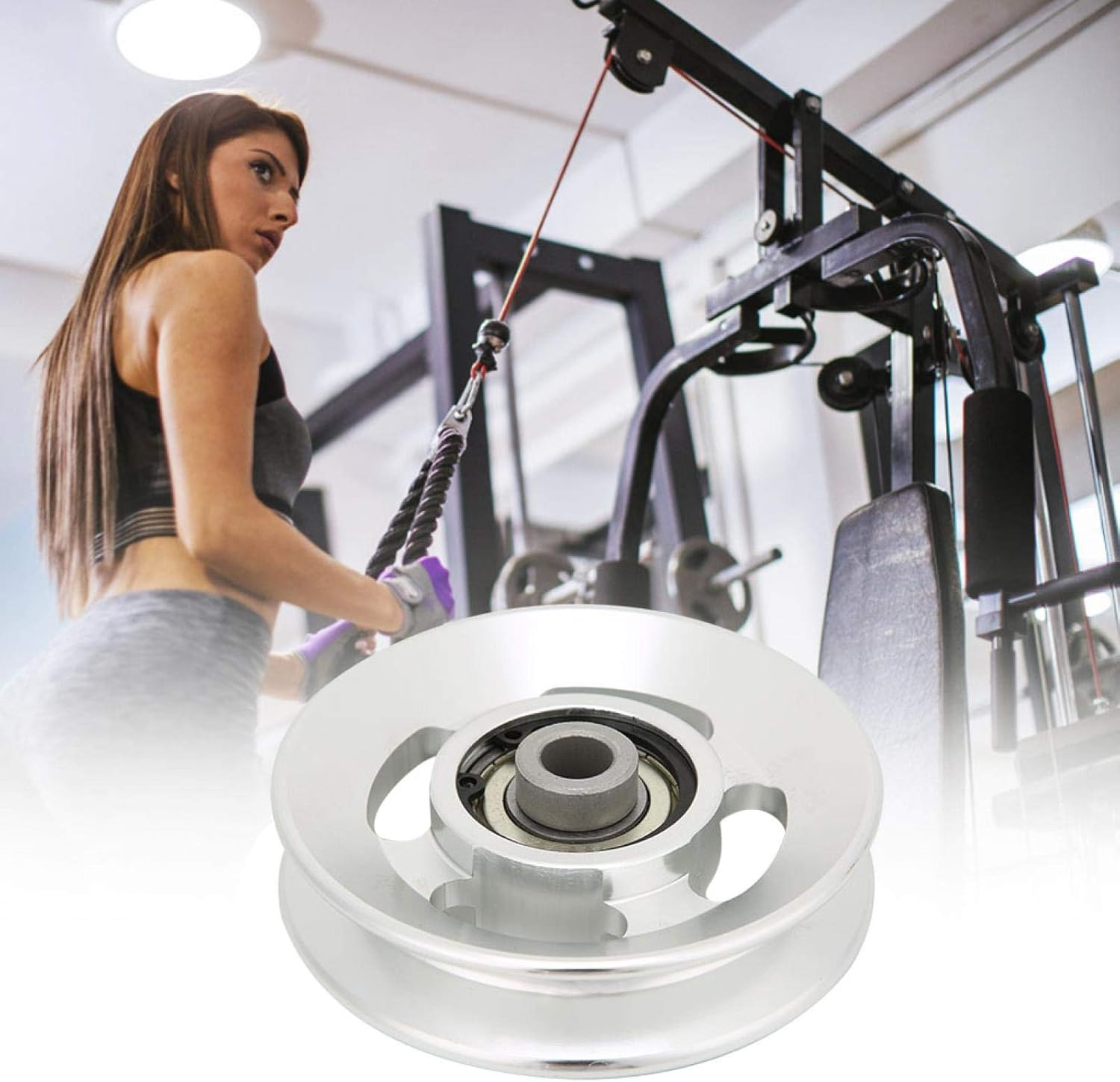 Yosoo Health Gear Fitness Pulley Wheel, Universal Aluminum Alloy Bearing Pulley Wheel Gym Diameter 90Mm&115Mm for Exercise Strength Training Accessory image number 2