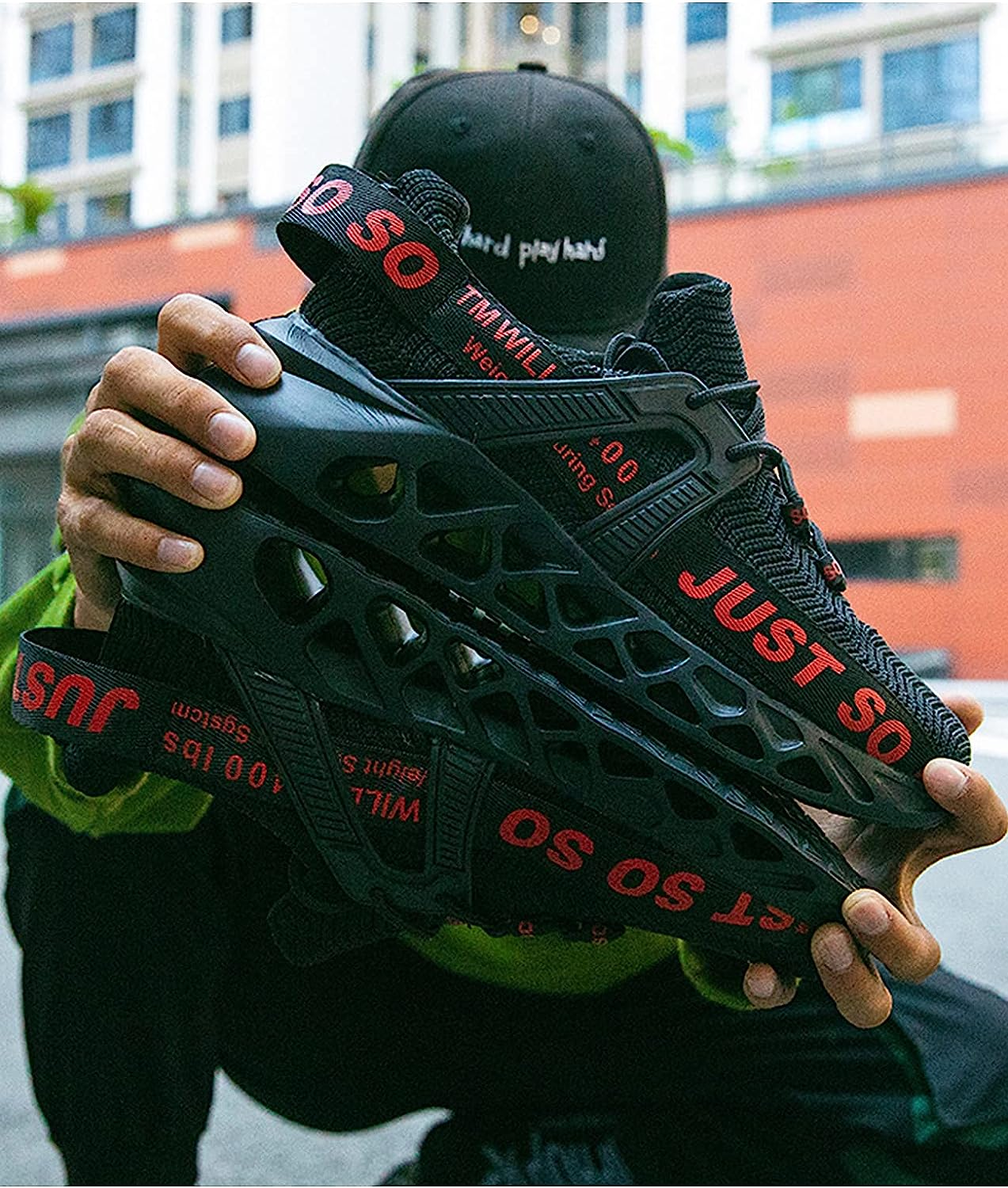 Bestgift Couple Sneakers Breathable Flying Woven Casual Shoes Blade Running Shoes Pink EU47/US12.5 image number 2