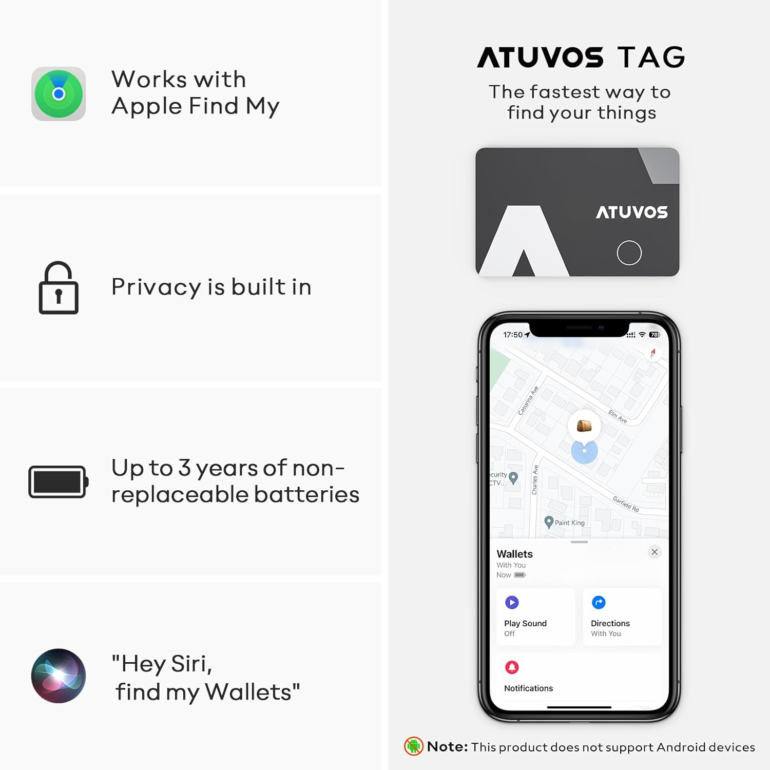 ATUVOS Tracker Air Card Wallet Thin 0.16Cm, Smart Bluetooth Locator Work with Apple Find My (Ios Only), Ltem Finder for Luggage Tag, Suitcase, Bags, Passport