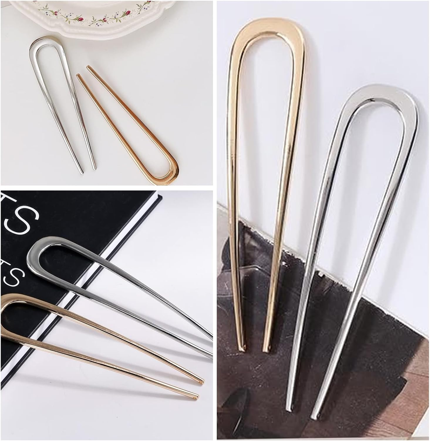 Aikeis U Type Simple Two Tone Hair Pin Metal Lightweight Heavy Hair Pin Hair Accessories Retro Hairpin French Hairpin Suitable for Women and Girls (Pack of 2) image number 1